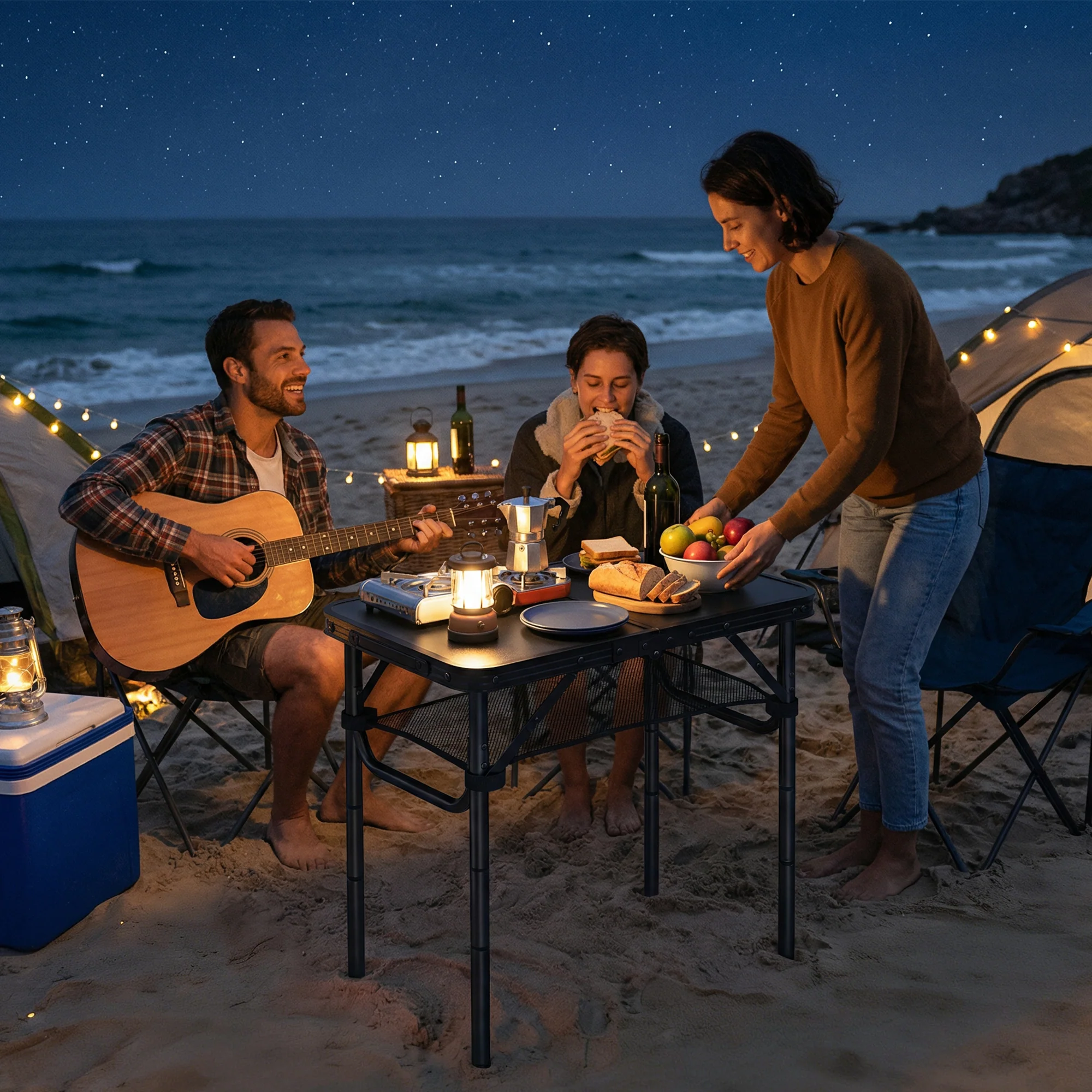 Outsunny 2ft Folding Camping Table, Picnic Table With Storage Layer, Black - Image 9