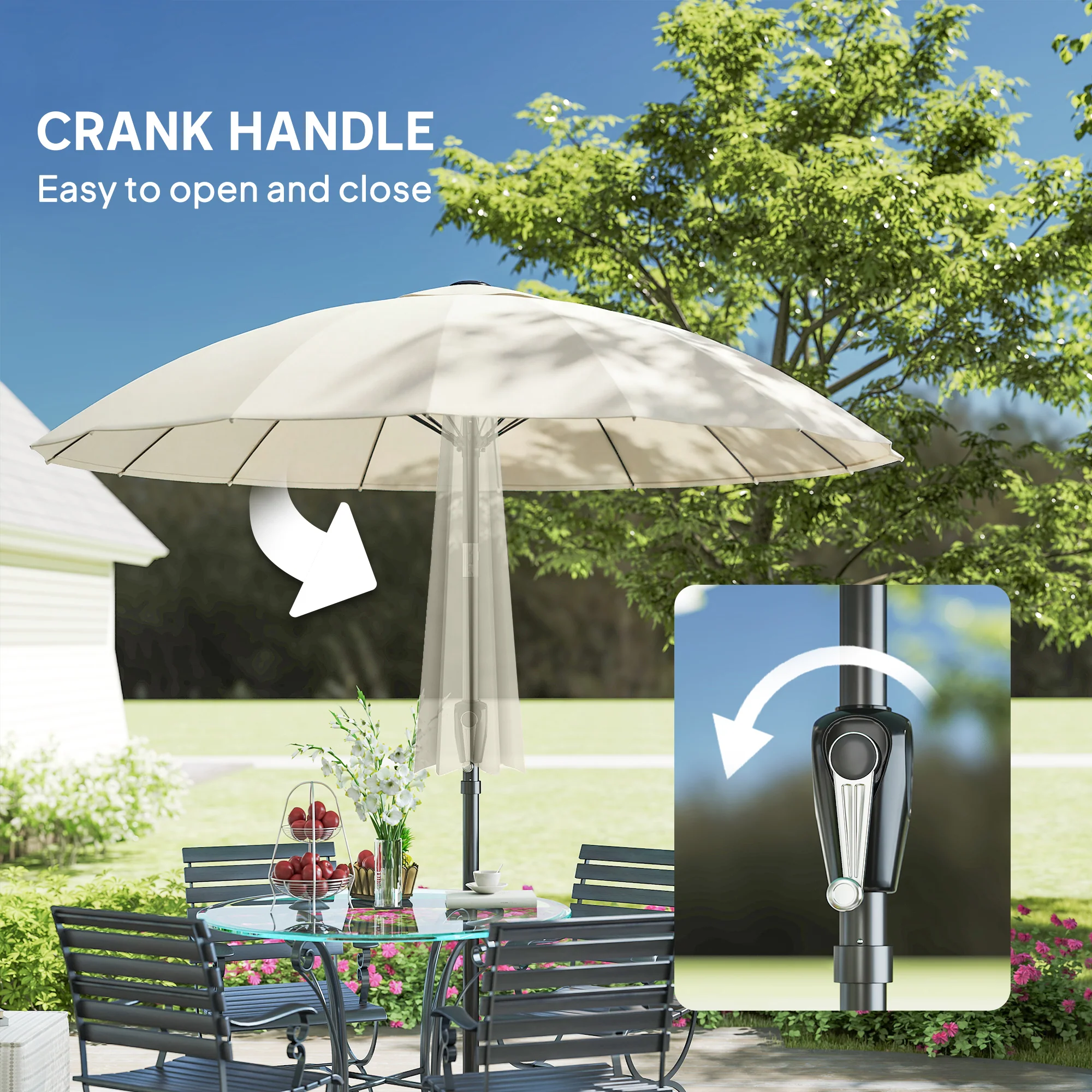 Outsunny 2m Shanghai Garden Parasol Umbrella, Outdoor Sun Shade, Cream White - Image 6