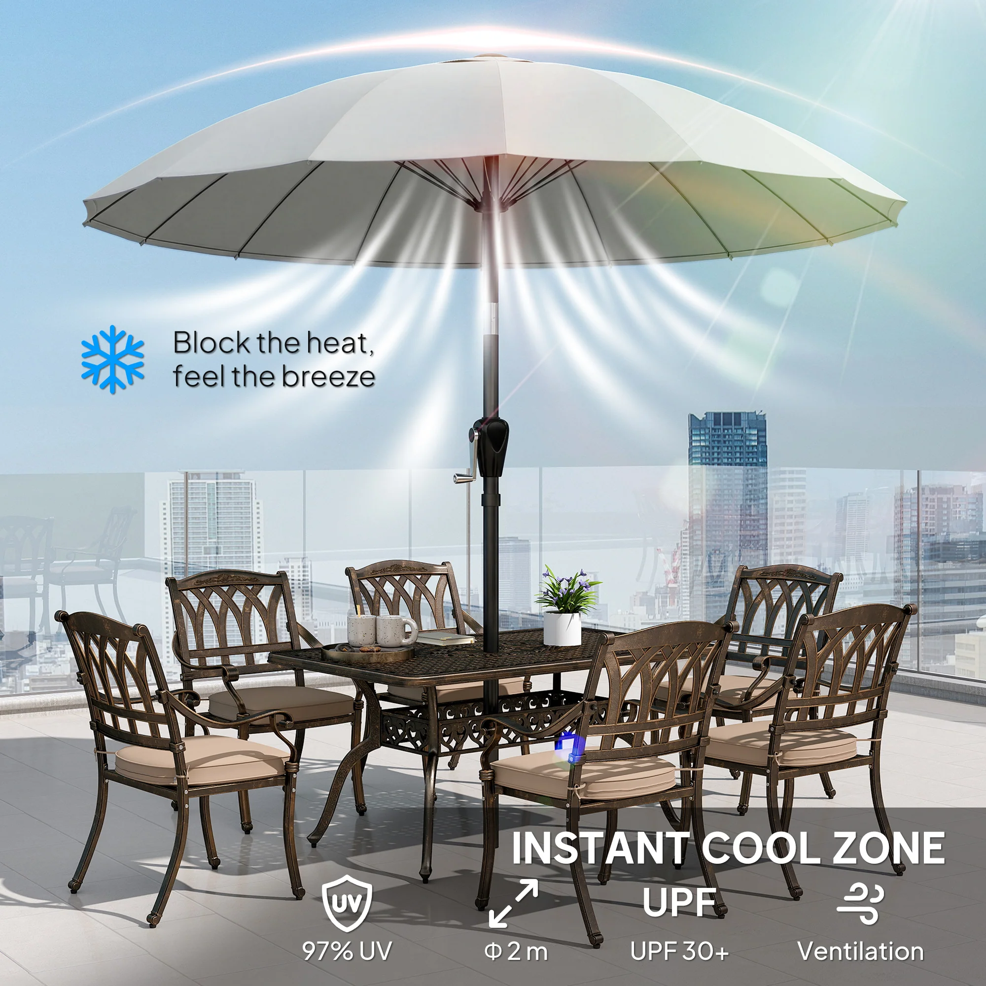 Outsunny 2m Shanghai Garden Parasol Umbrella, Outdoor Sun Shade, Light Grey - Image 4