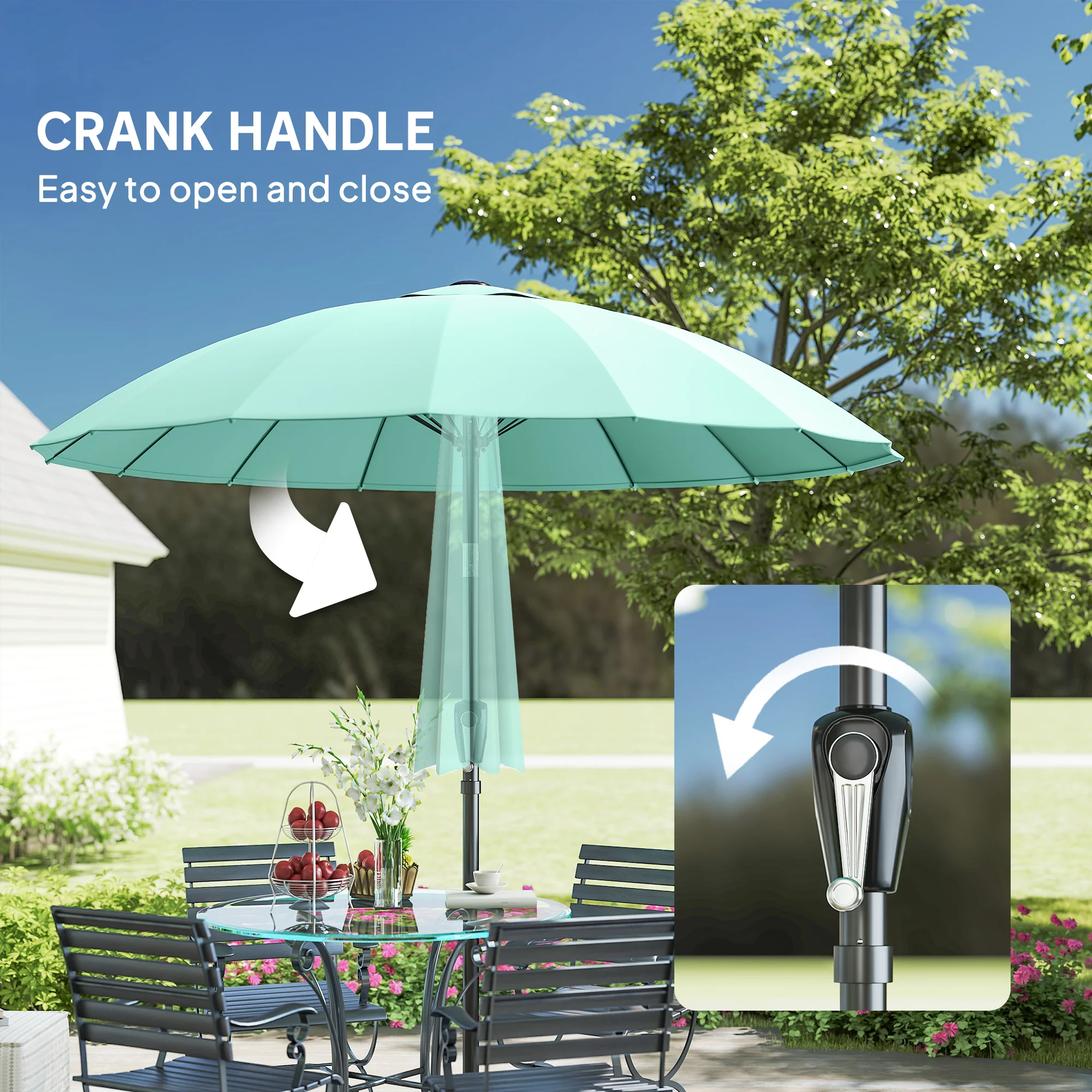 Outsunny 2m Shanghai Garden Parasol Umbrella, Outdoor Sun Shade, Turquoise - Image 6