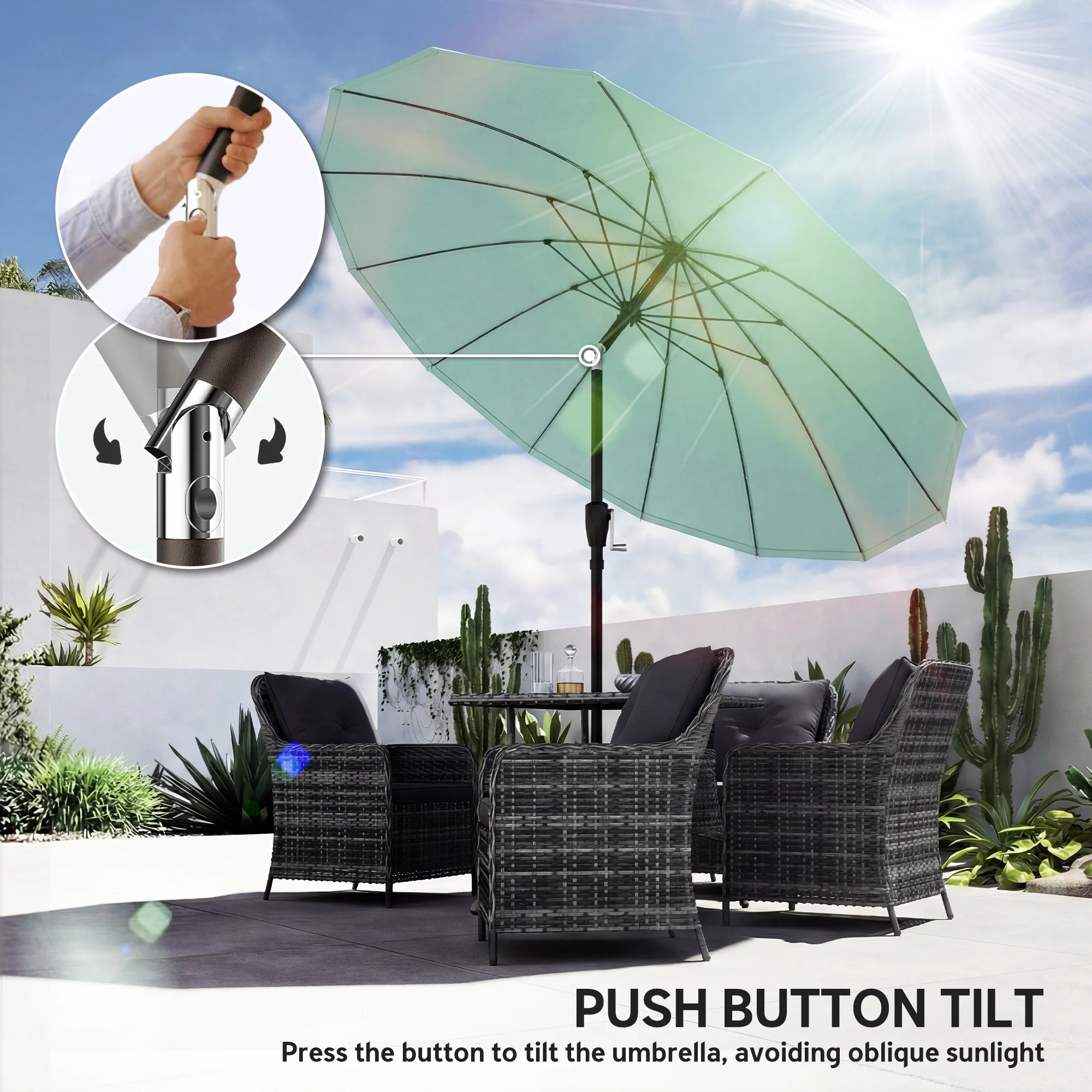Outsunny 2m Shanghai Garden Parasol Umbrella, Outdoor Sun Shade, Turquoise - Image 7