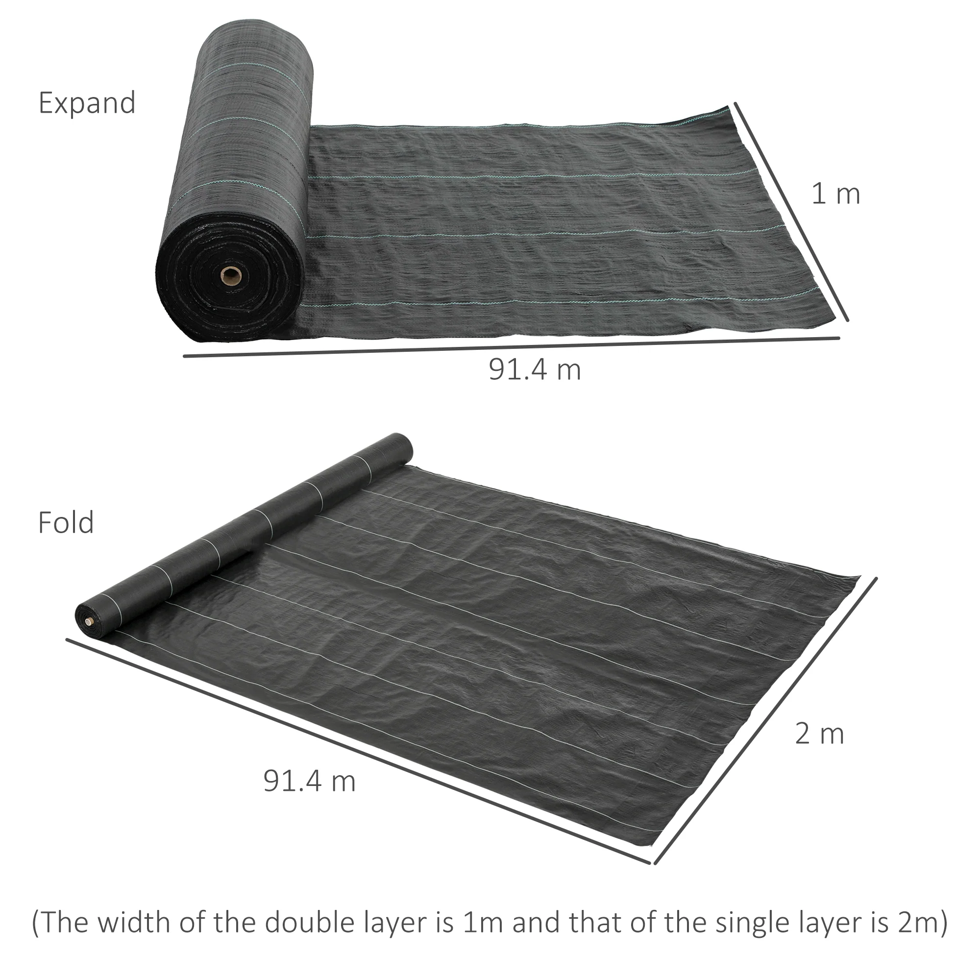 Outsunny 2m x 90m Weed Control Membrane, Heavy Duty Weed Barrier Fabric - Image 5