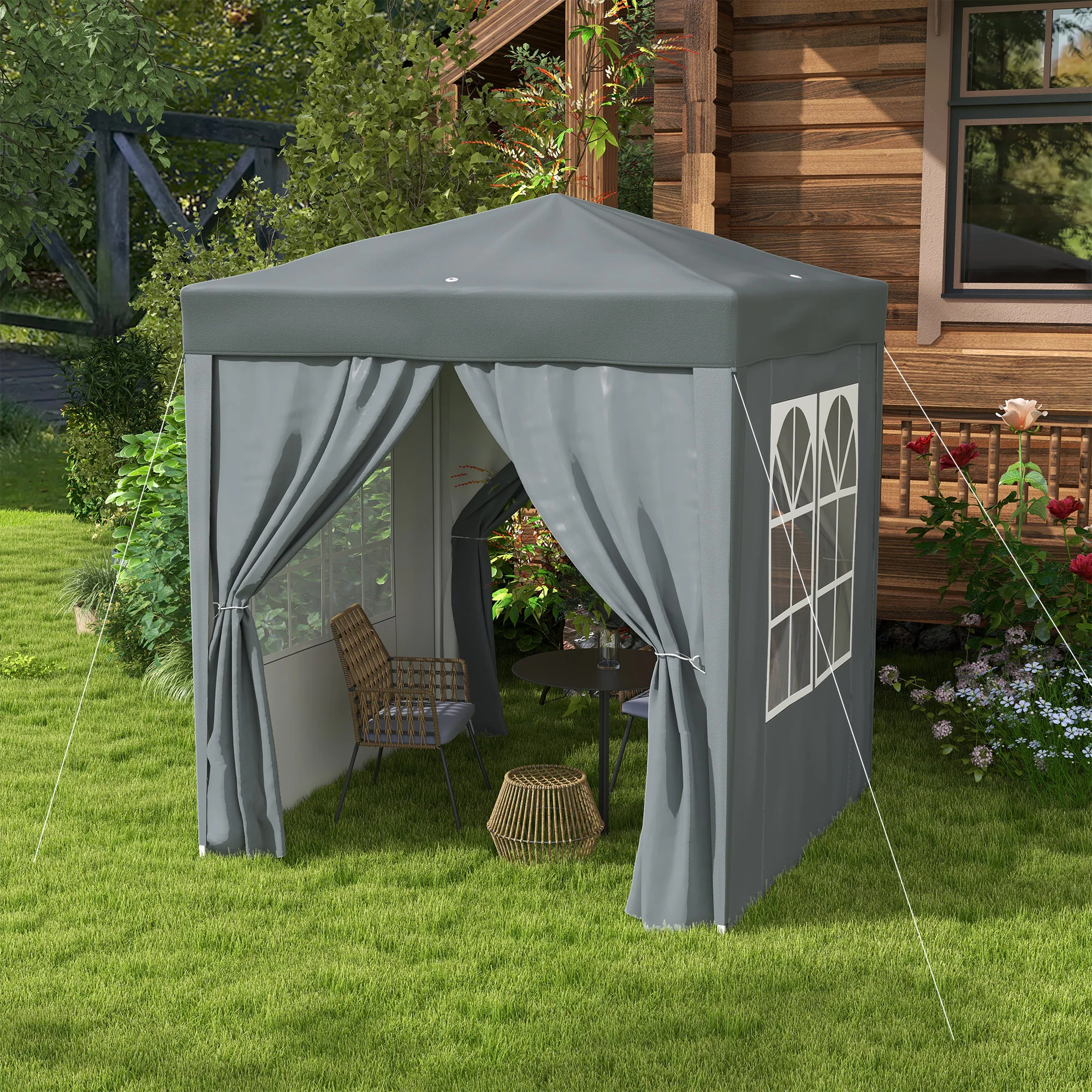 Outsunny 2mx2m Pop Up Gazebo Party Tent Canopy Marquee with Storage Bag Grey - Image 2