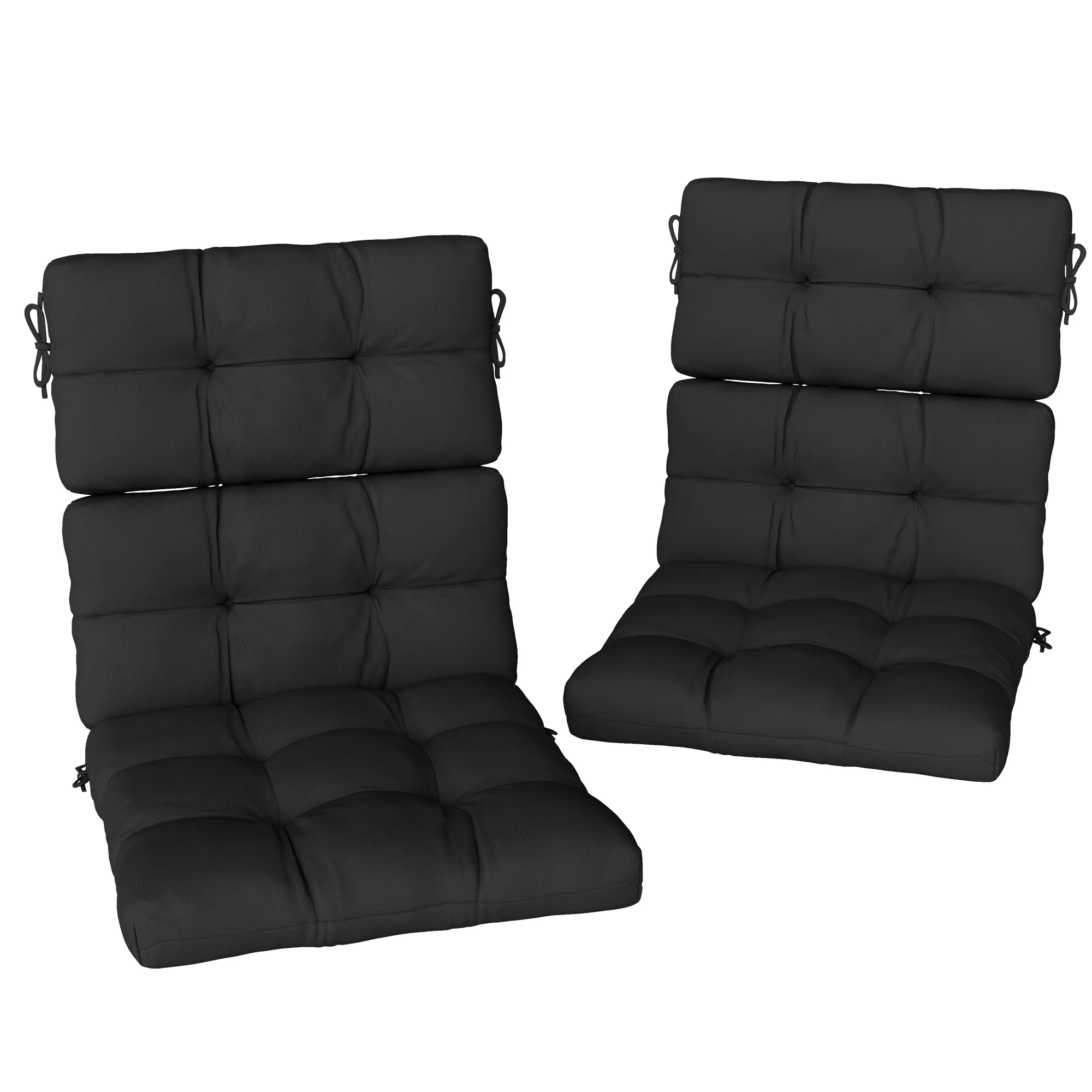Outsunny 2pc Outdoor Seat Cushion with Backrest, Ties, for Garden, Black