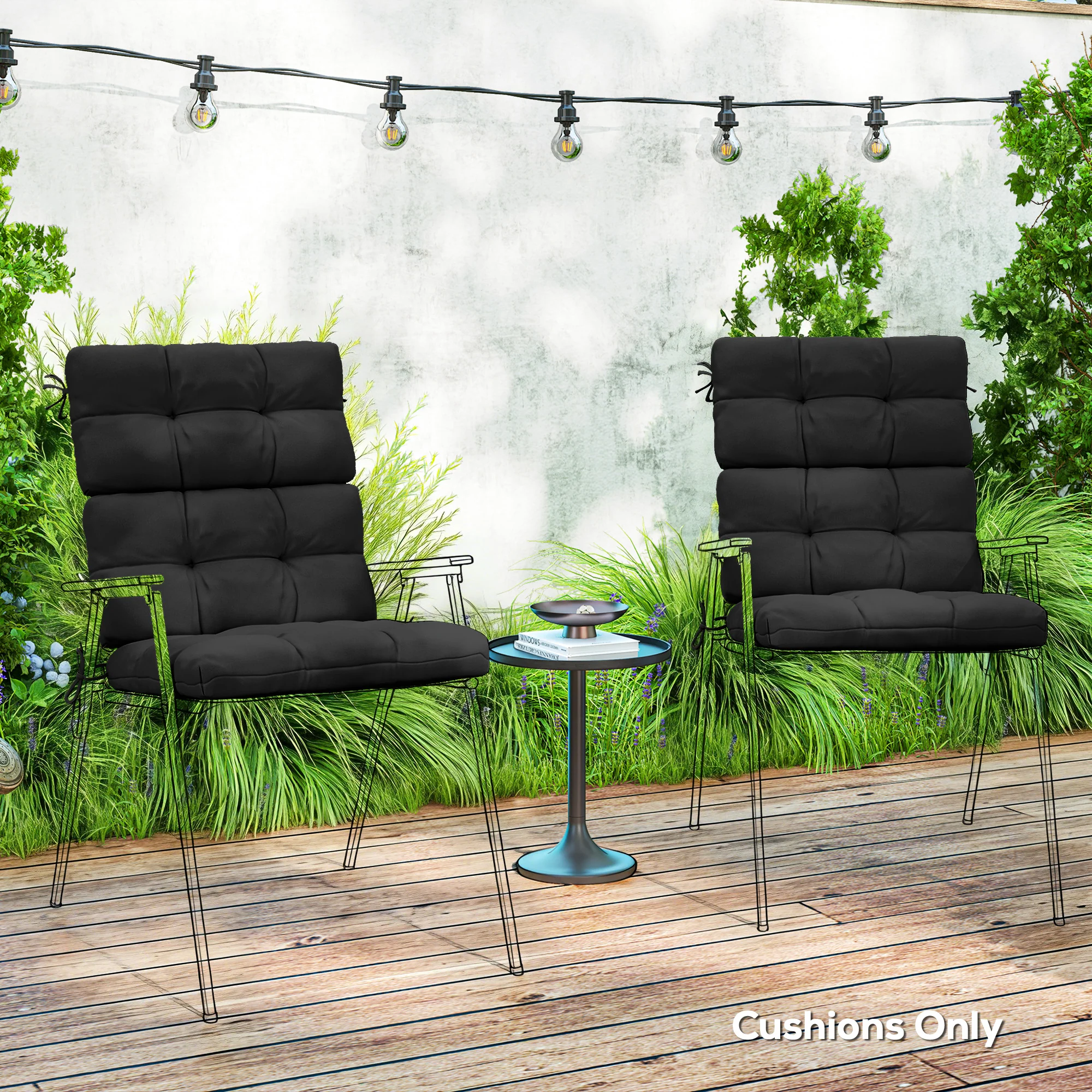 Outsunny 2pc Outdoor Seat Cushion with Backrest, Ties, for Garden, Black - Image 2