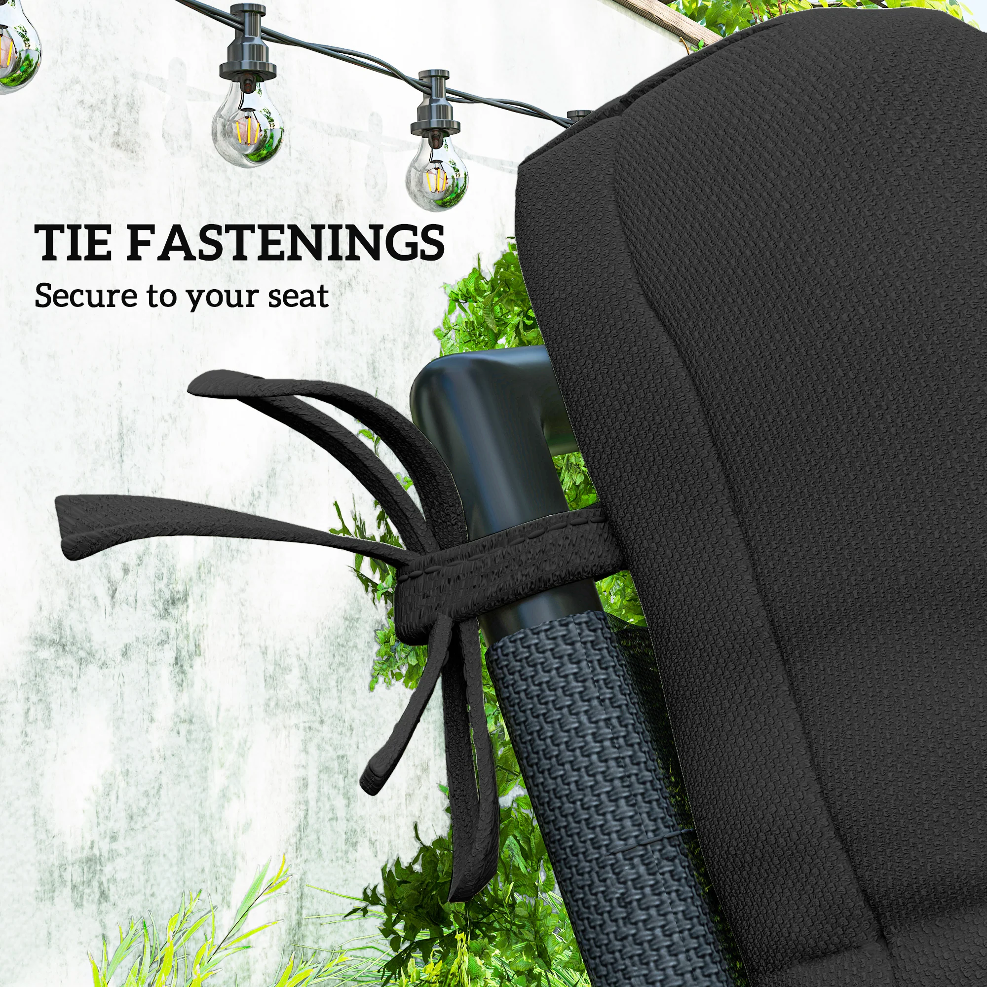 Outsunny 2pc Outdoor Seat Cushion with Backrest, Ties, for Garden, Black - Image 5