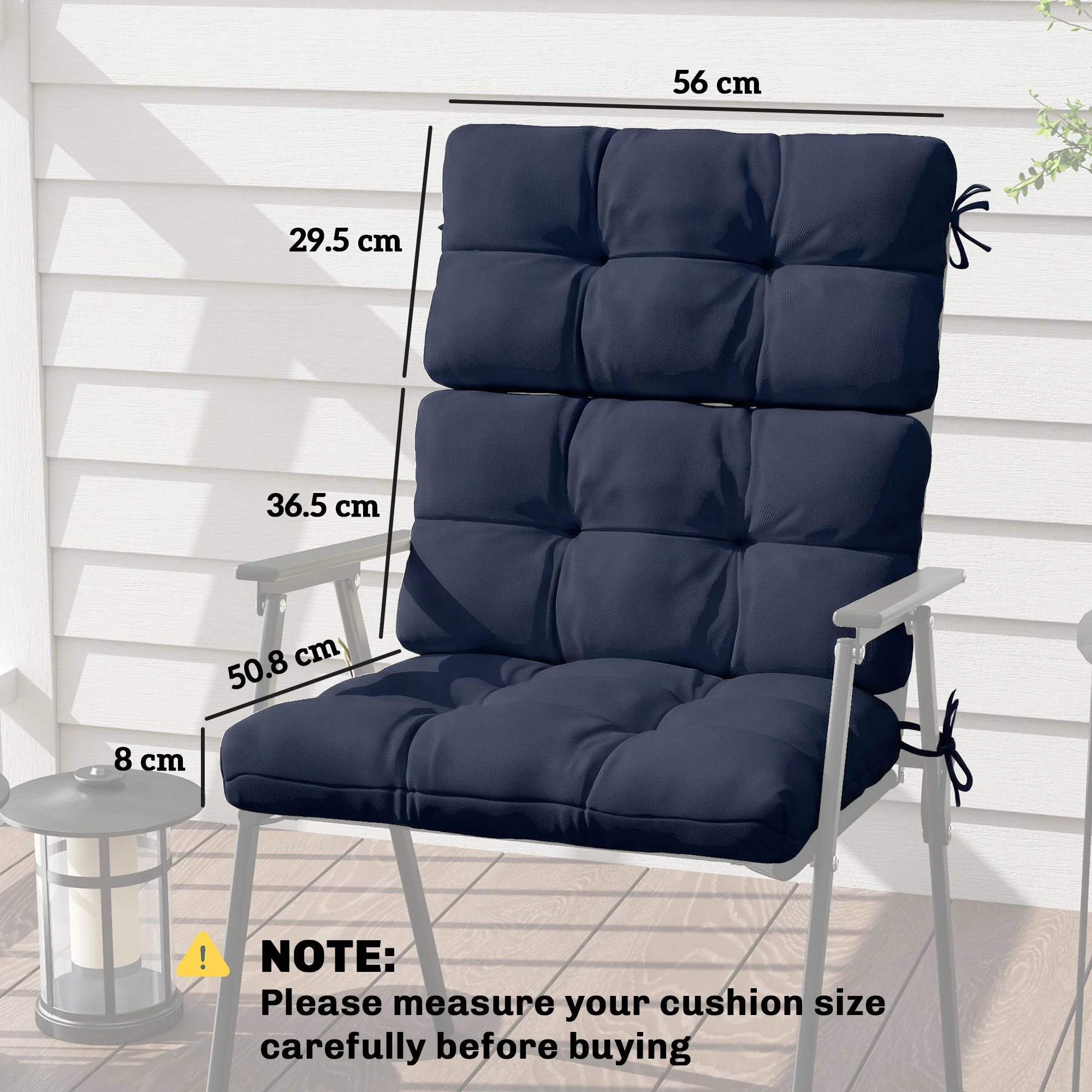Outsunny 2pc Outdoor Seat Cushion with Backrest, Ties, for Garden, Dark Blue - Image 3