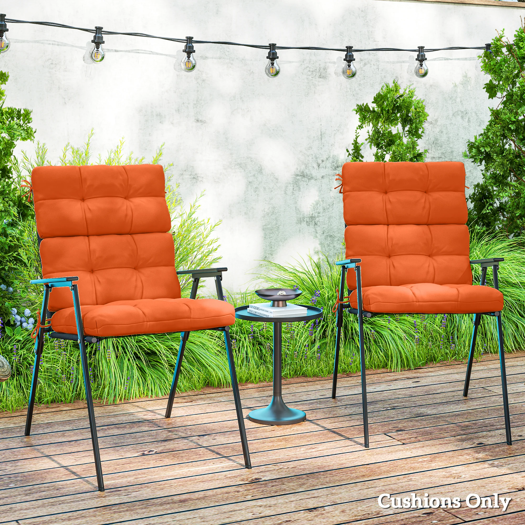 Outsunny 2pc Outdoor Seat Cushion with Backrest, Ties, for Garden, Orange - Image 2