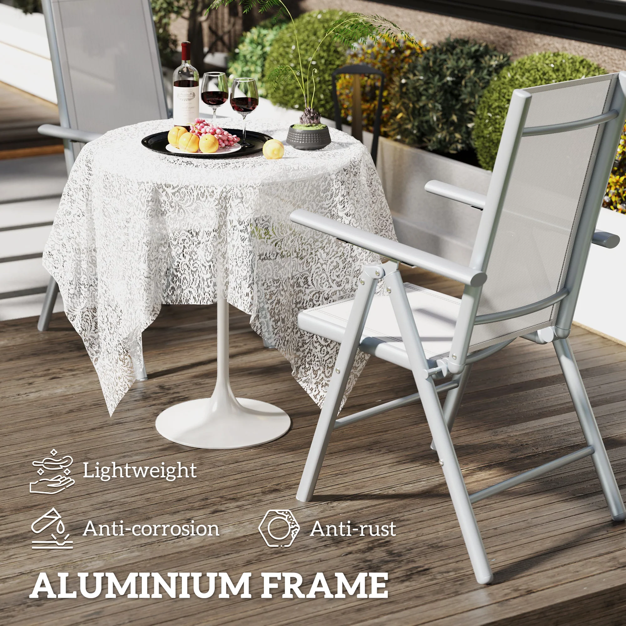 Outsunny 2PCS Folding Chair w/ Breathable Mesh Back and Seat, Light Grey - Image 21