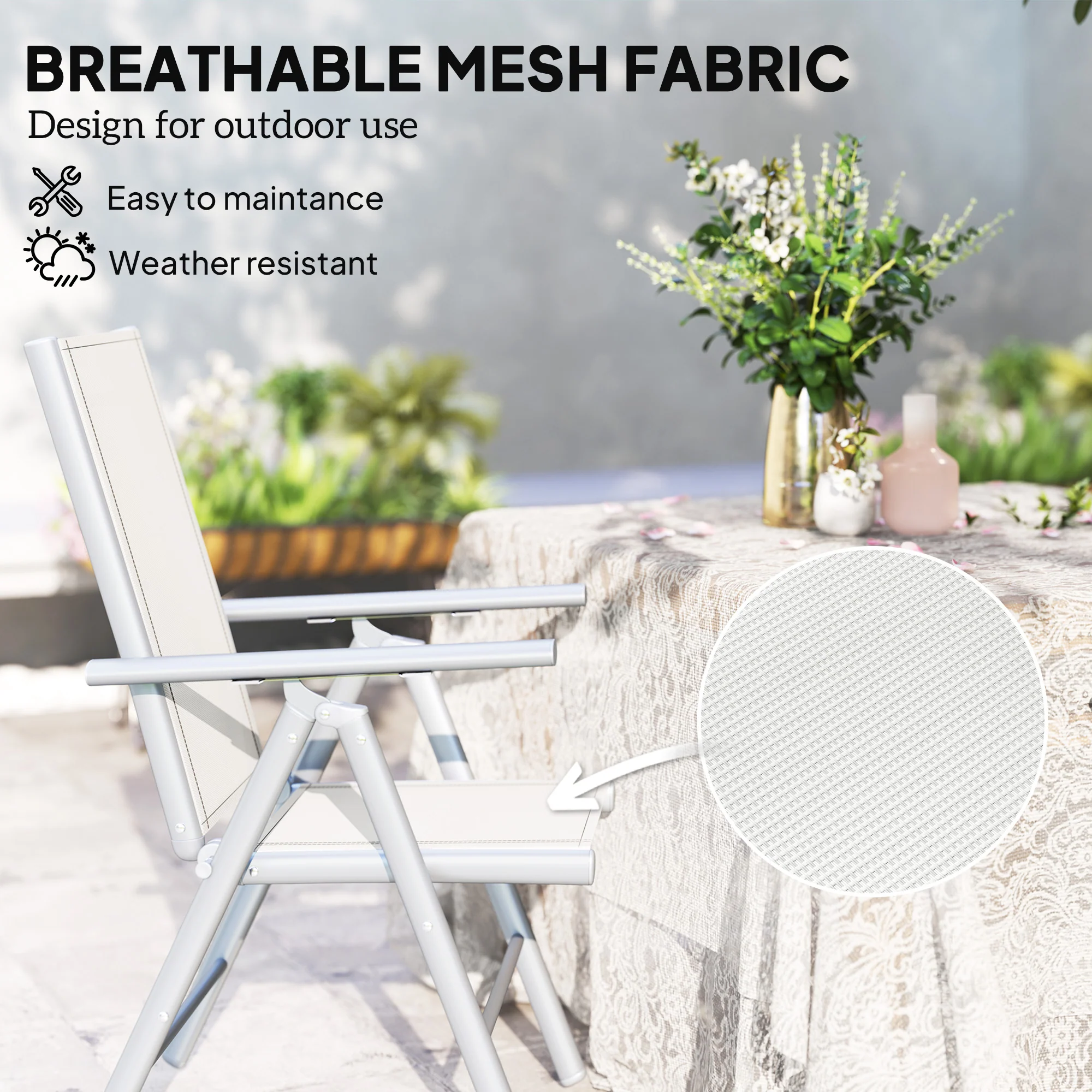 Outsunny 2PCS Folding Chair w/ Breathable Mesh Back and Seat, Light Grey - Image 22