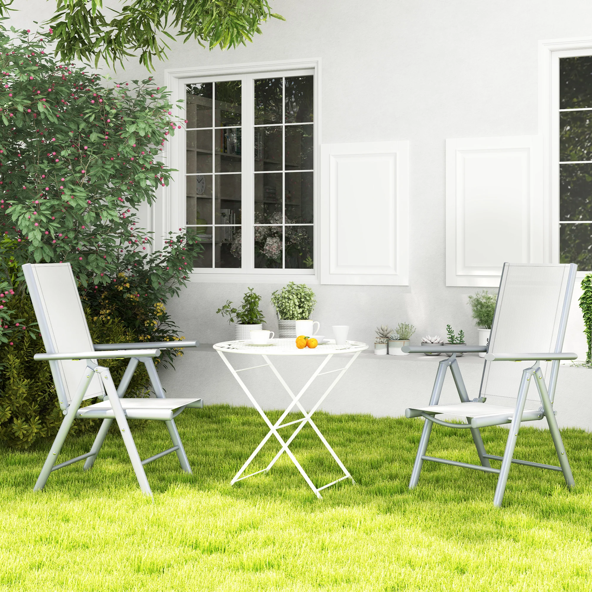Outsunny 2PCS Folding Chair w/ Breathable Mesh Back and Seat, Light Grey - Image 26