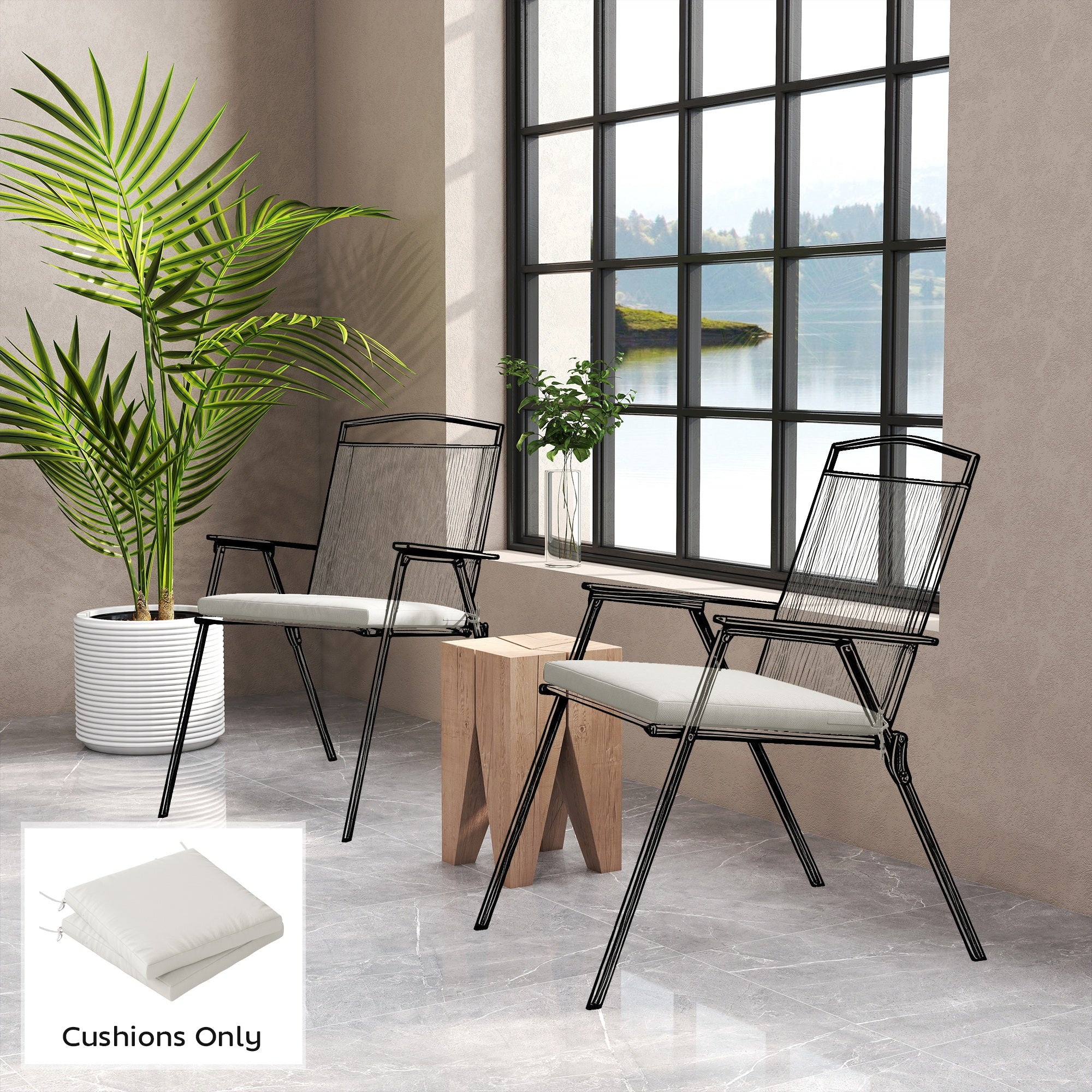 Outsunny 2Pcs Garden Chair Cushions, Waterproof Seat Pads, Cream White - Image 2