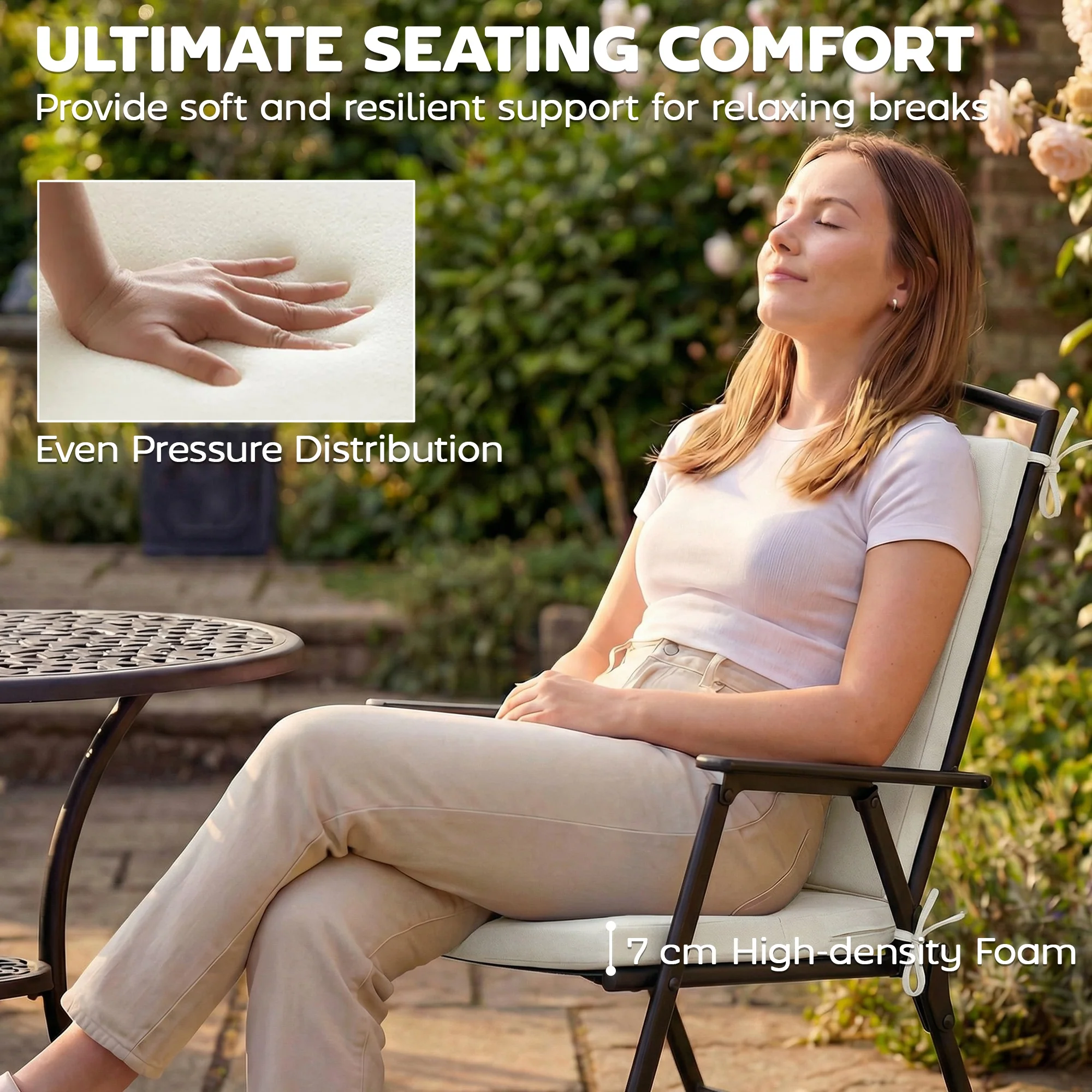 Outsunny 2Pcs Garden Chair Cushions, Waterproof Seat Pads, Cream White - Image 4