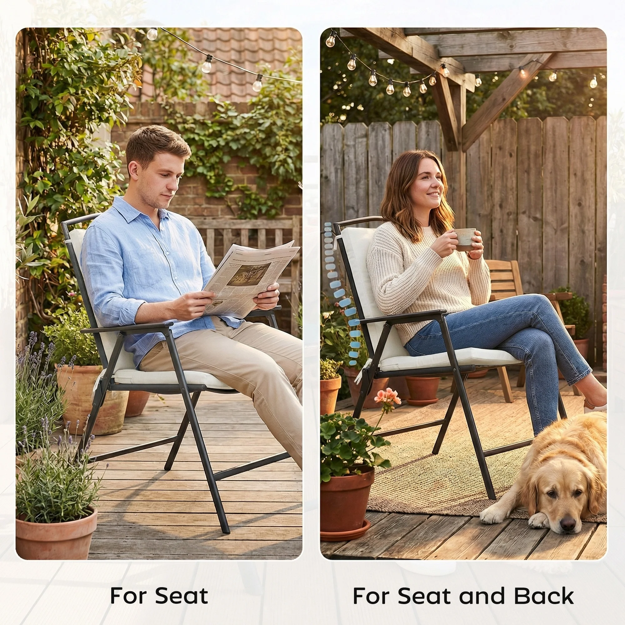 Outsunny 2Pcs Garden Chair Cushions, Waterproof Seat Pads, Cream White - Image 8