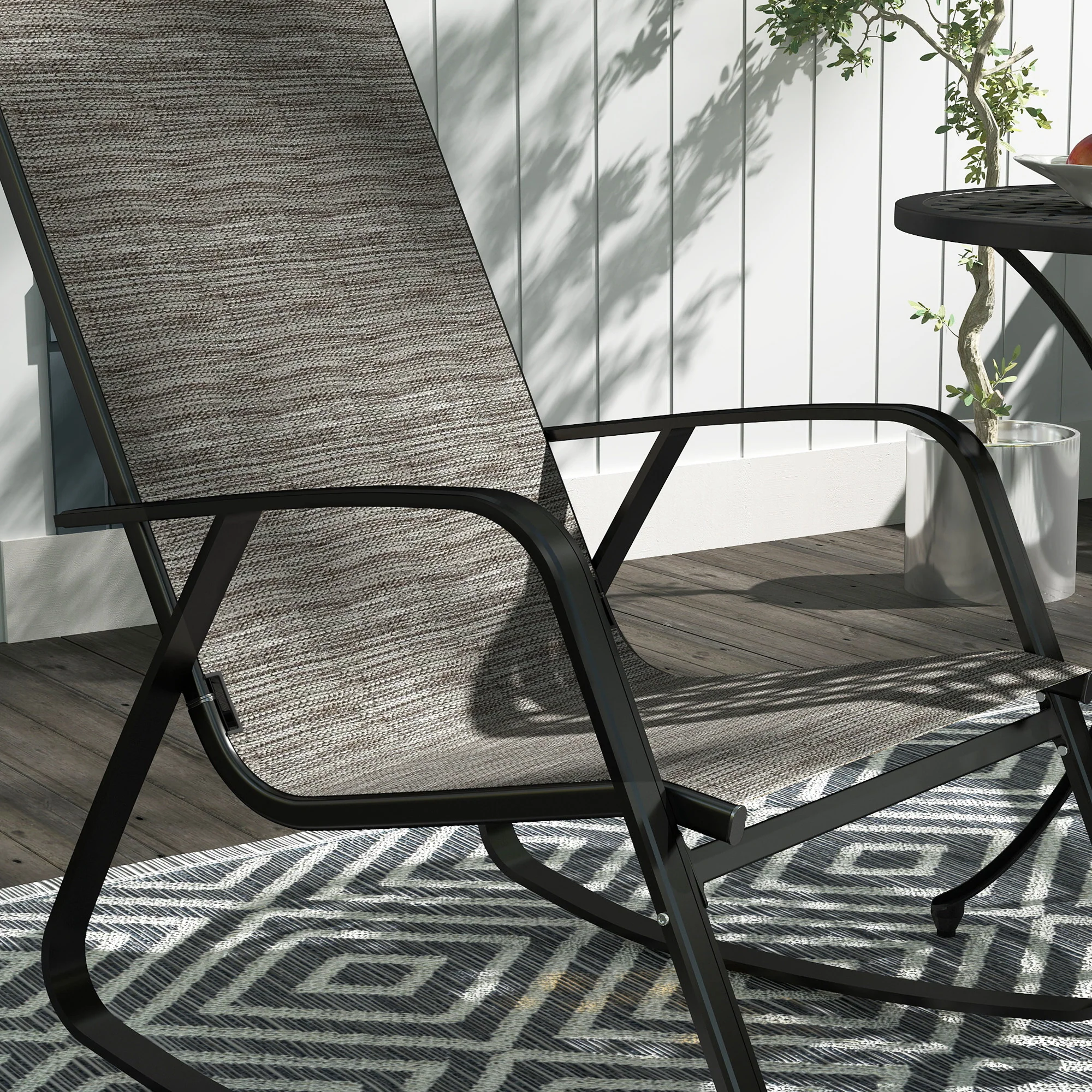 Outsunny 2PCS Garden Rocking Chairs with Armrests, High Back, Light Brown - Image 9
