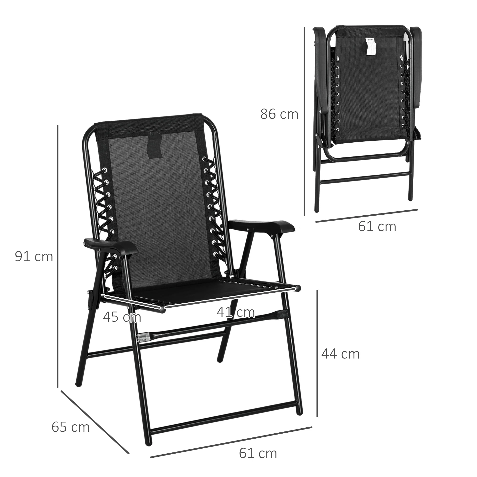 Outsunny 2Pcs Outdoor Patio Folding Chairs, Portable Garden Loungers Black - Image 5