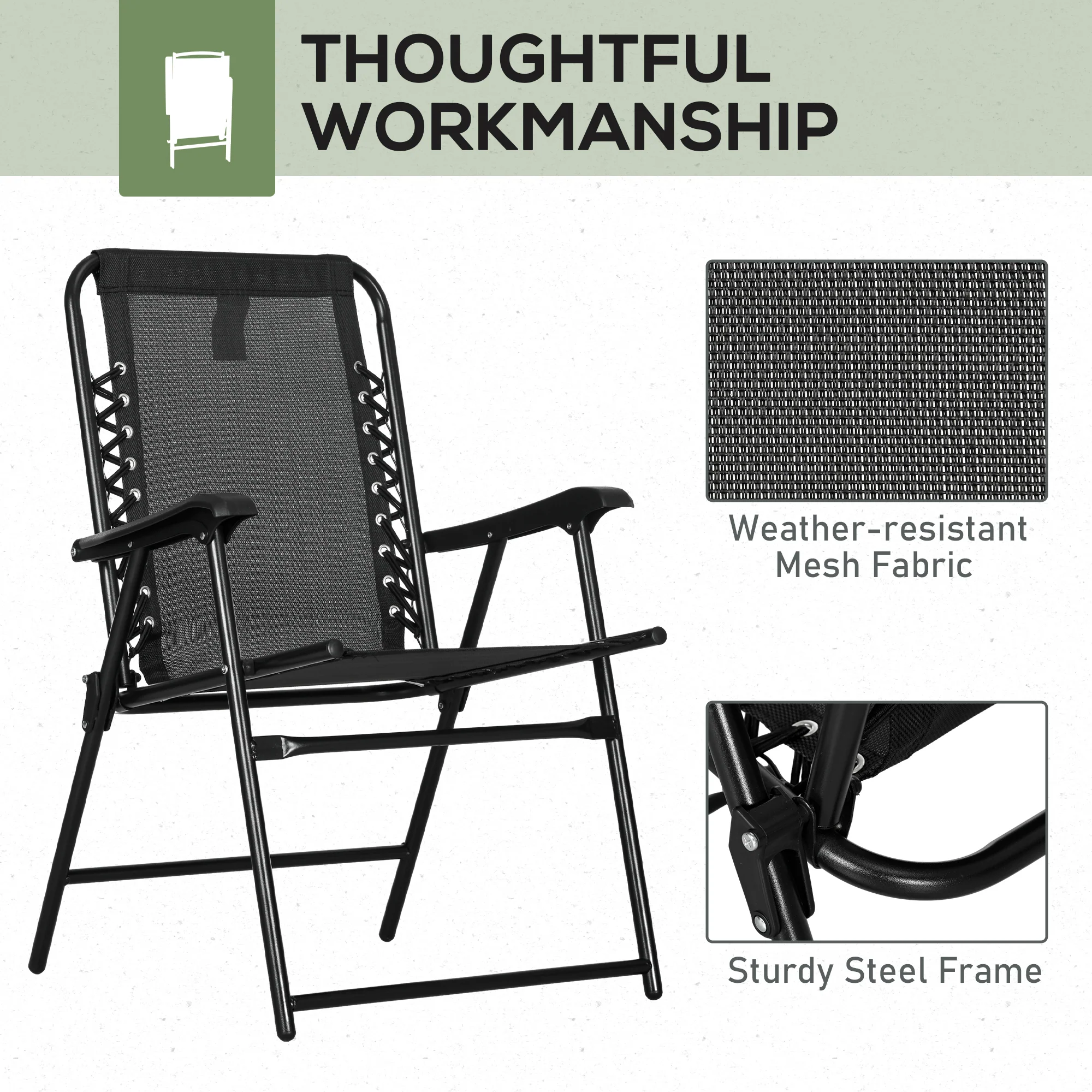 Outsunny 2Pcs Outdoor Patio Folding Chairs, Portable Garden Loungers Black - Image 6