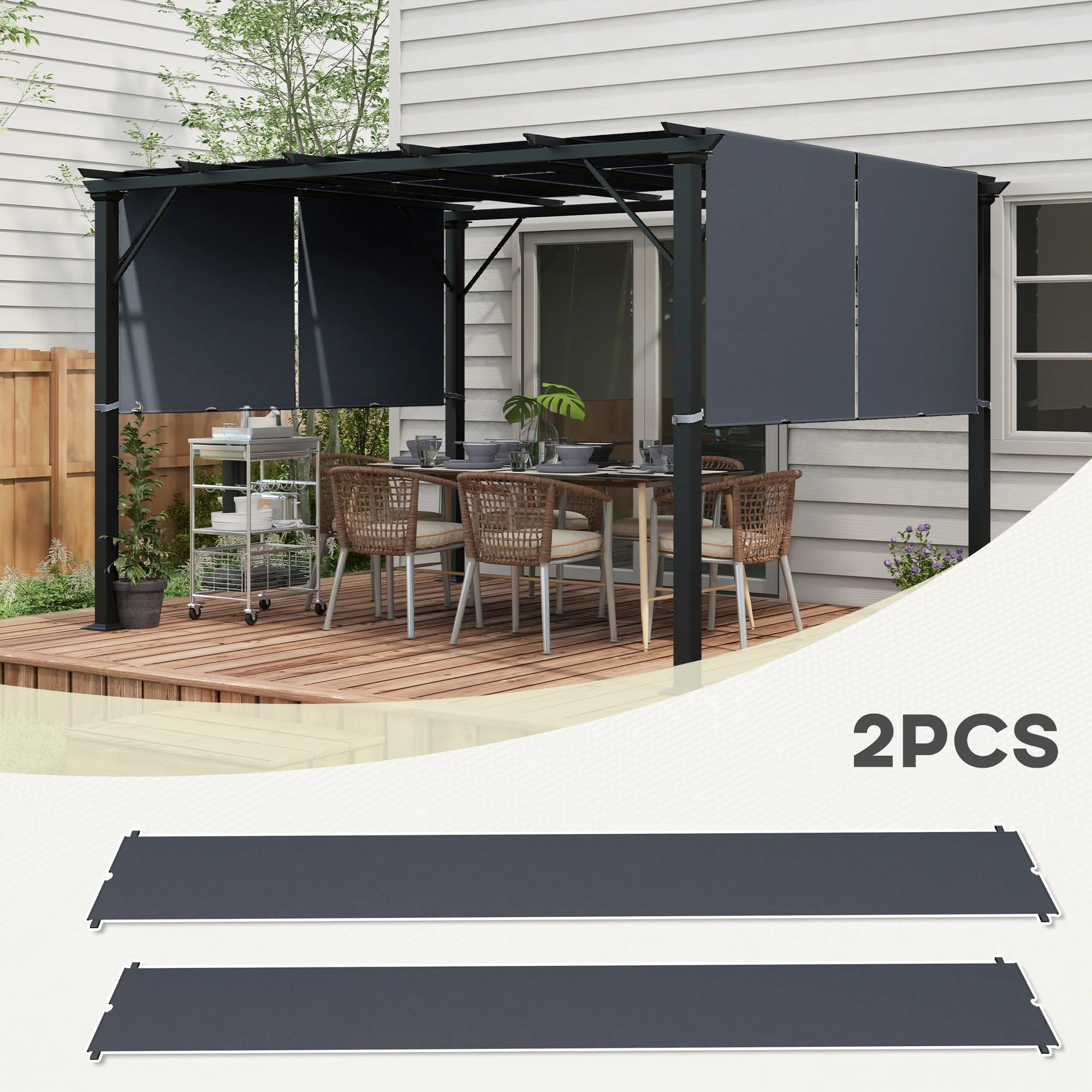 Outsunny 2Pcs Pergola Replacement Canopy, 4.9 X 1.2m, UV Protection, Dark Grey - Image 3