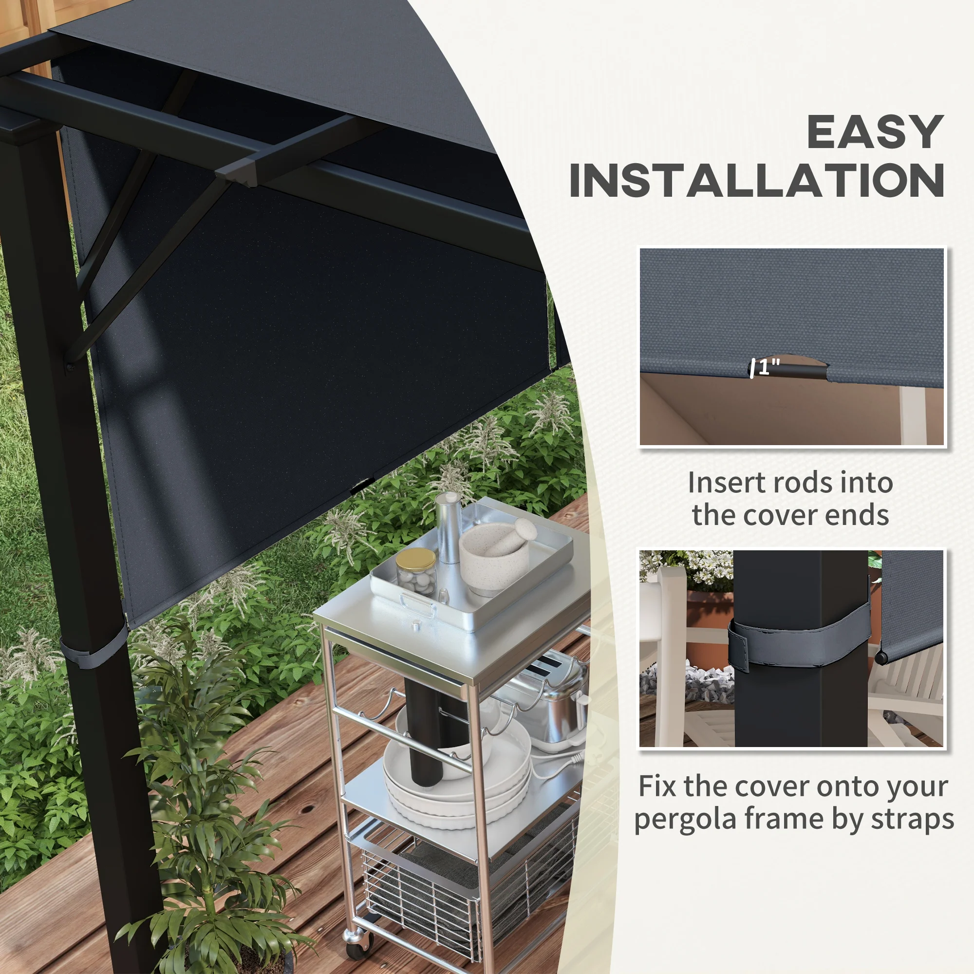 Outsunny 2Pcs Pergola Replacement Canopy, 4.9 X 1.2m, UV Protection, Dark Grey - Image 6