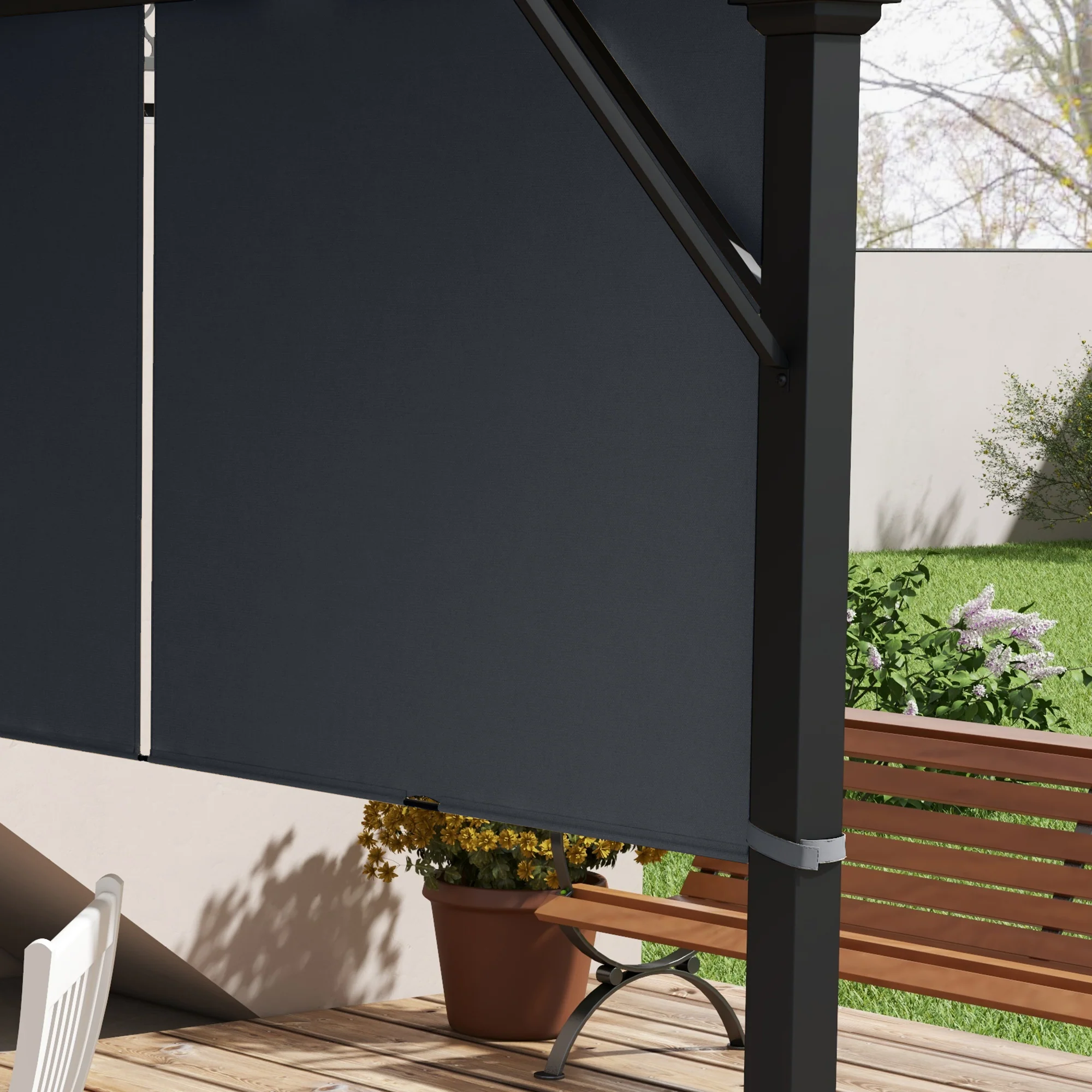 Outsunny 2Pcs Pergola Replacement Canopy, 4.9 X 1.2m, UV Protection, Dark Grey - Image 8