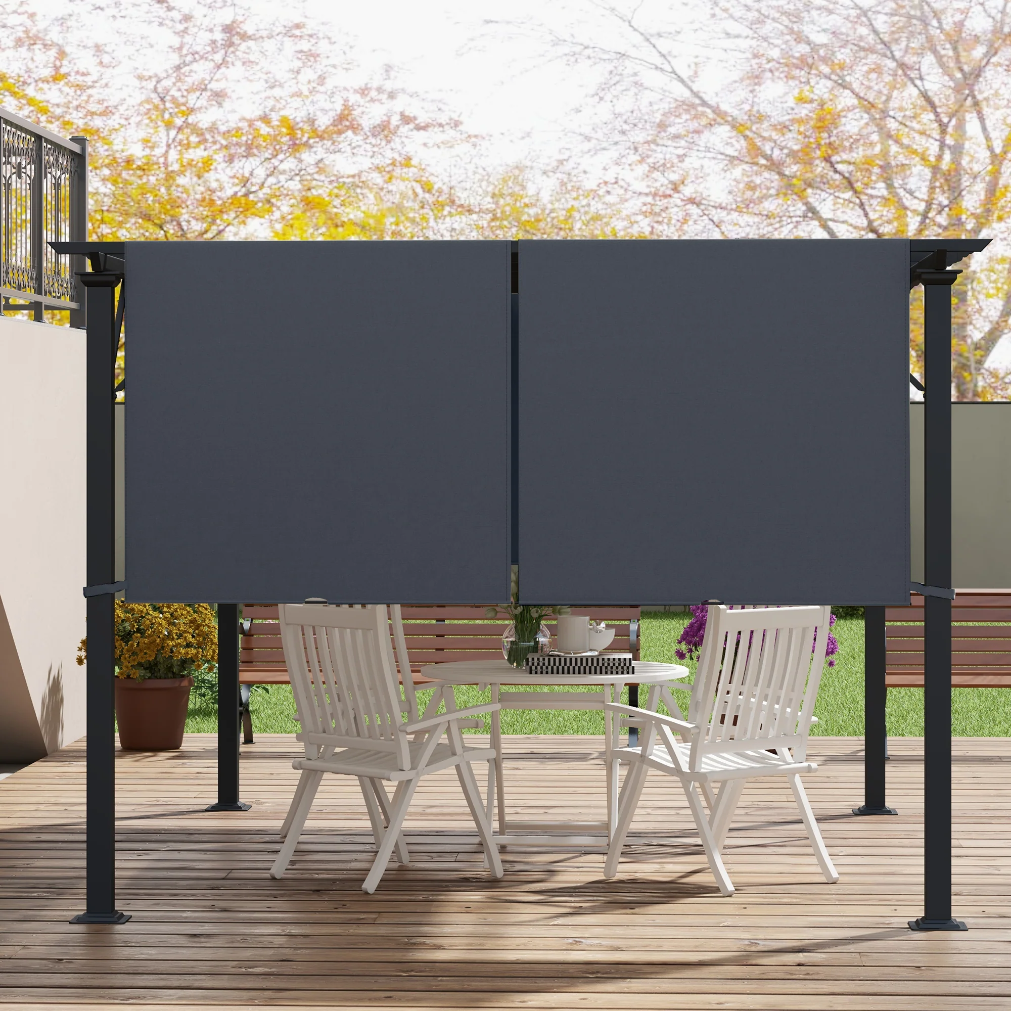 Outsunny 2Pcs Pergola Replacement Canopy, 4.9 X 1.2m, UV Protection, Dark Grey - Image 9