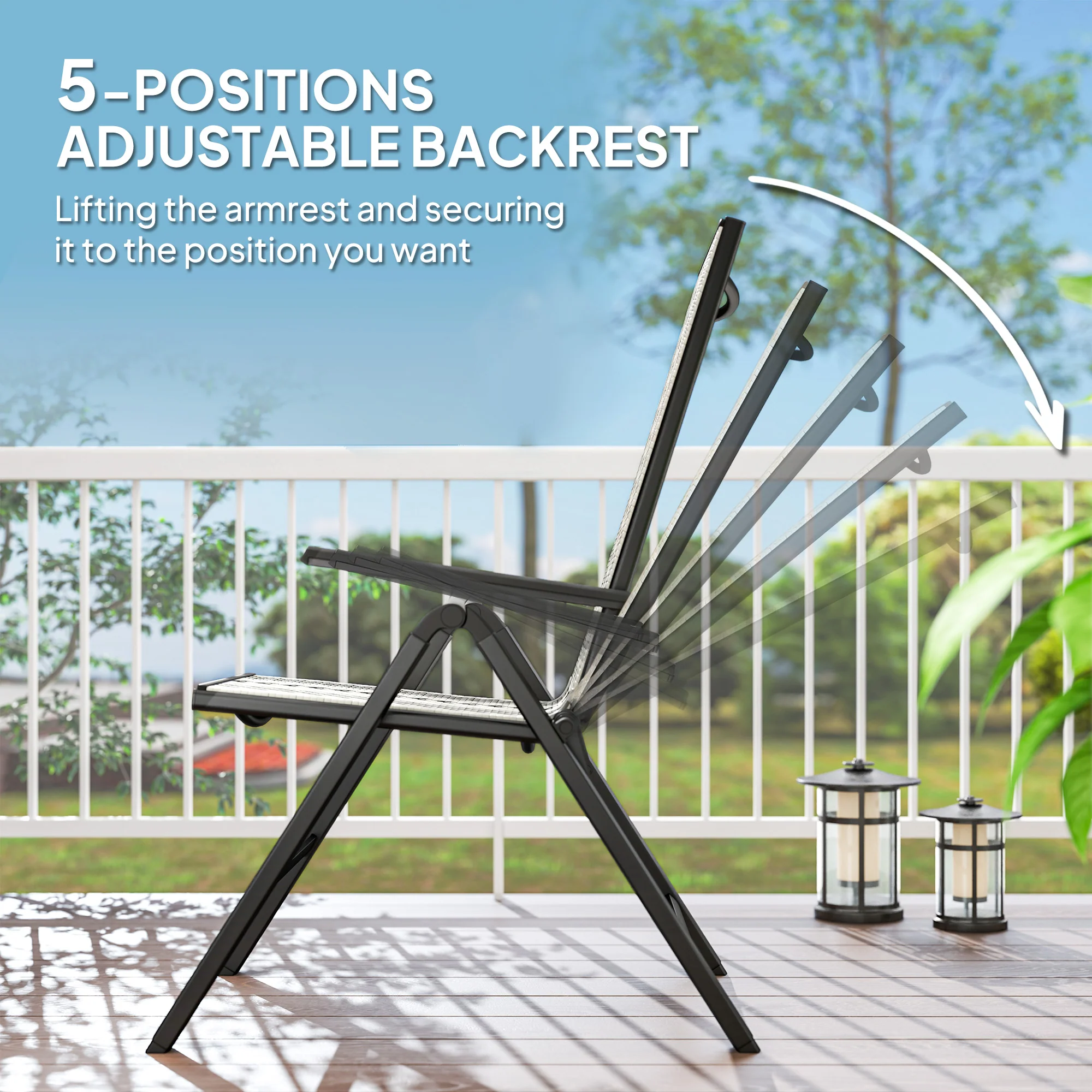 Outsunny 2PCs Rattan Folding Chair w/ 5-Position Adjustable Backrest - Image 12
