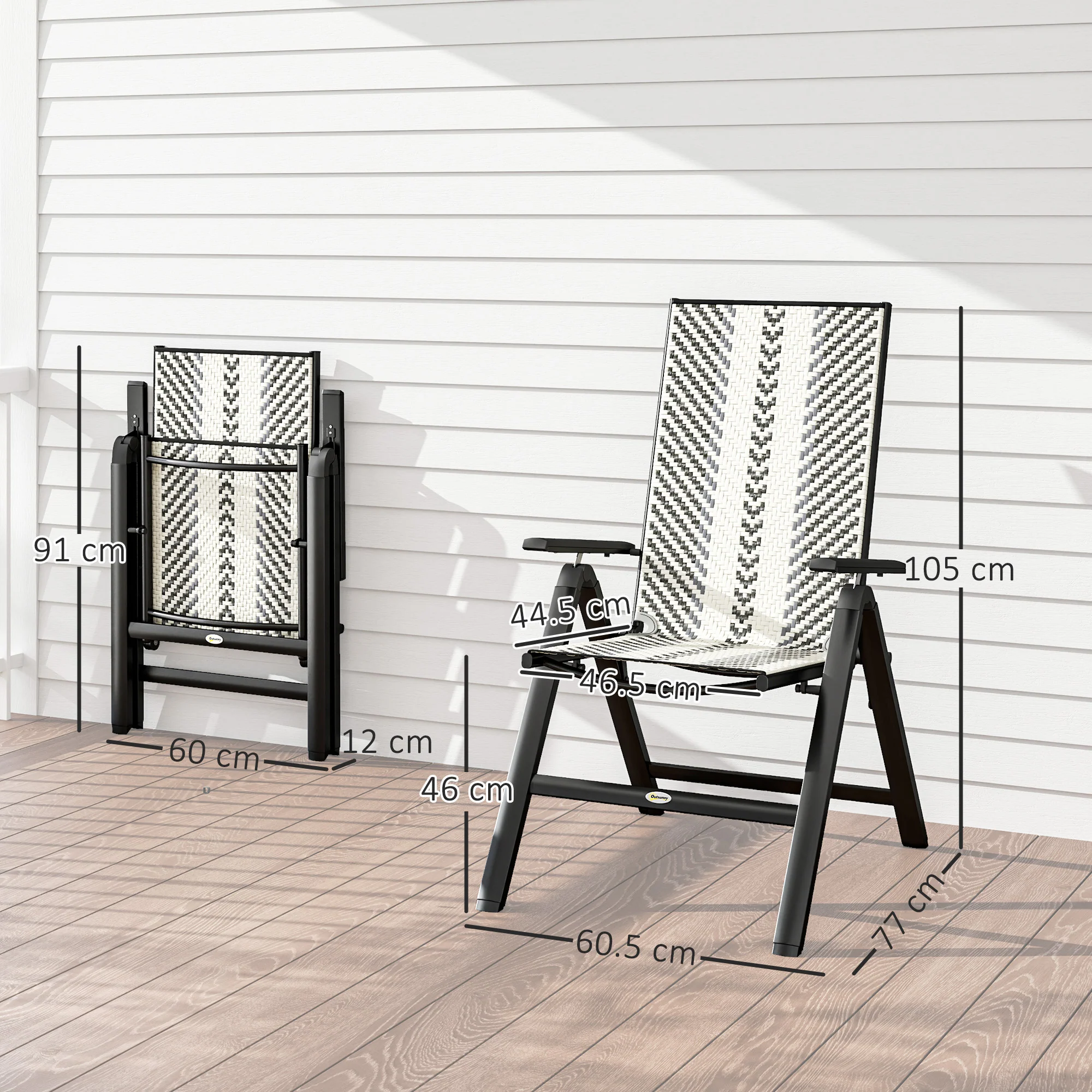 Outsunny 2PCs Rattan Folding Chair w/ 5-Position Adjustable Backrest - Image 14