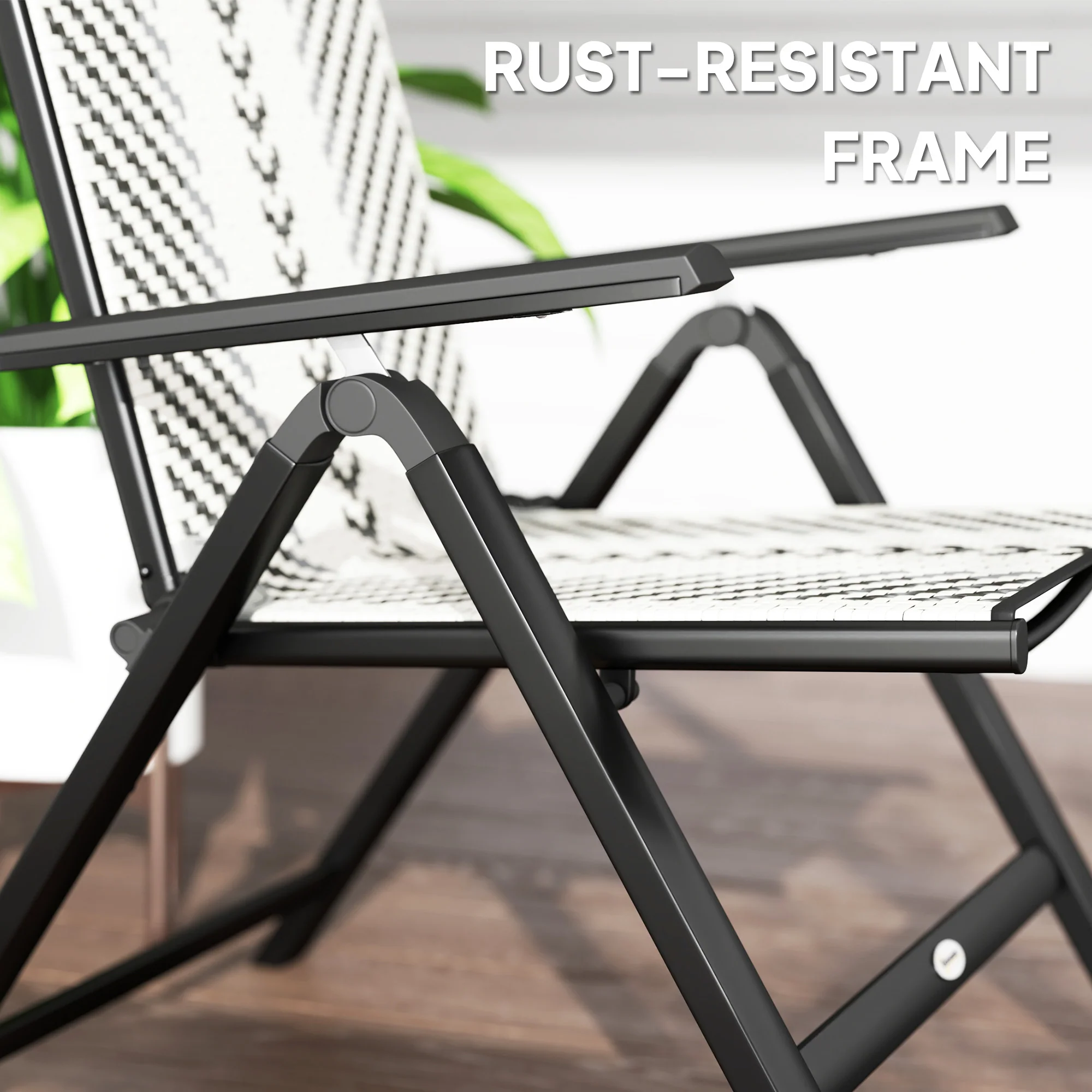 Outsunny 2PCs Rattan Folding Chair w/ 5-Position Adjustable Backrest - Image 17