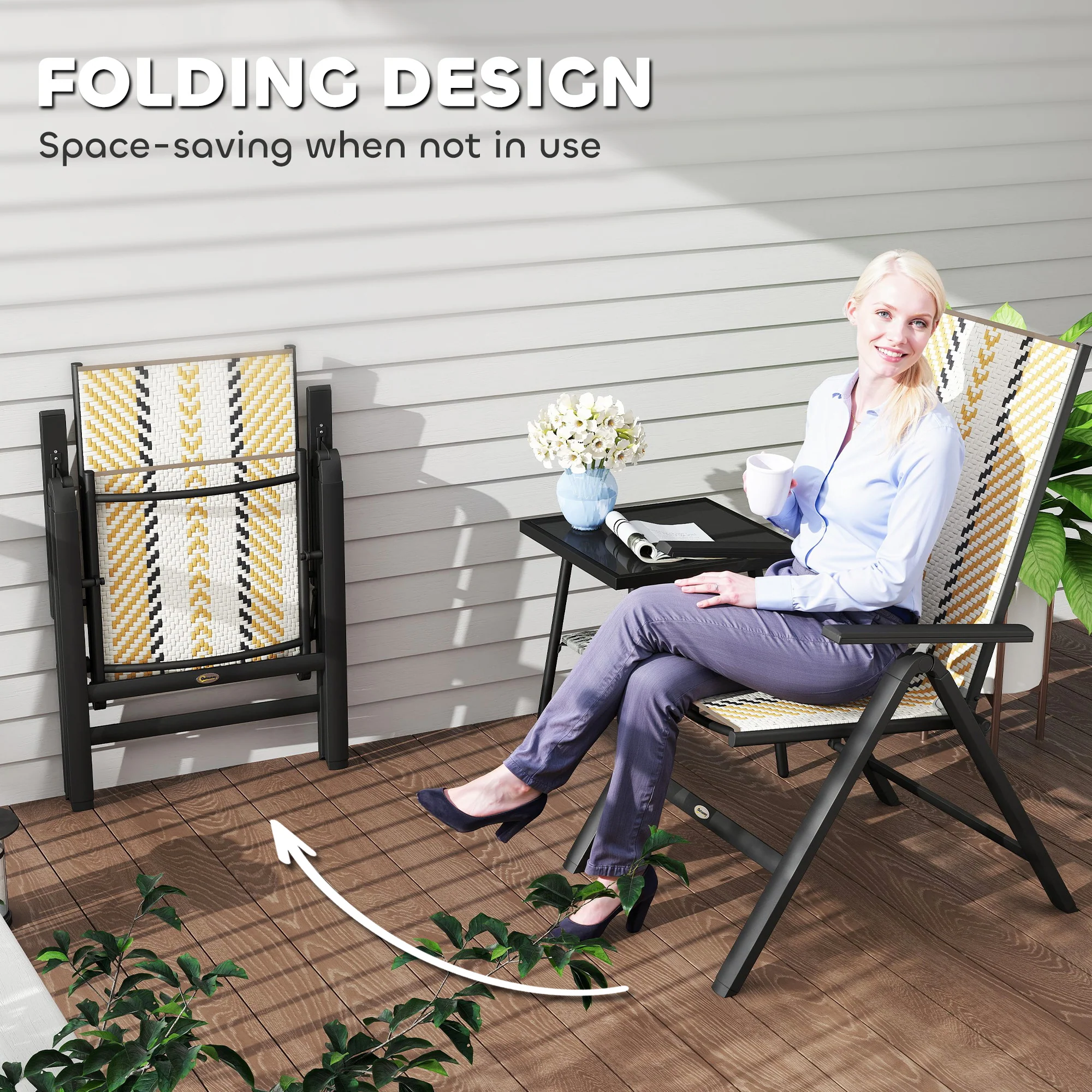 Outsunny 2PCs Rattan Folding Chair w/ 5-Position Adjustable Backrest - Image 22