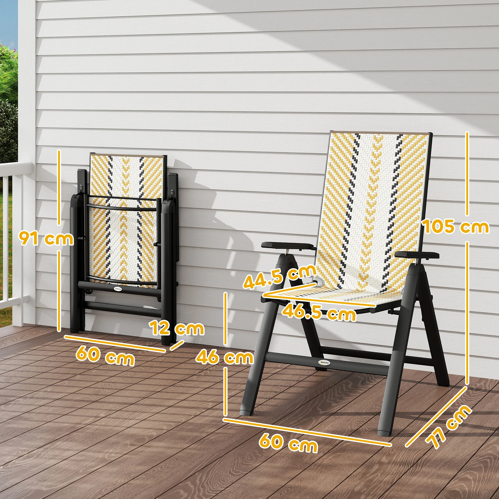 Outsunny 2PCs Rattan Folding Chair w/ 5-Position Adjustable Backrest - Image 23