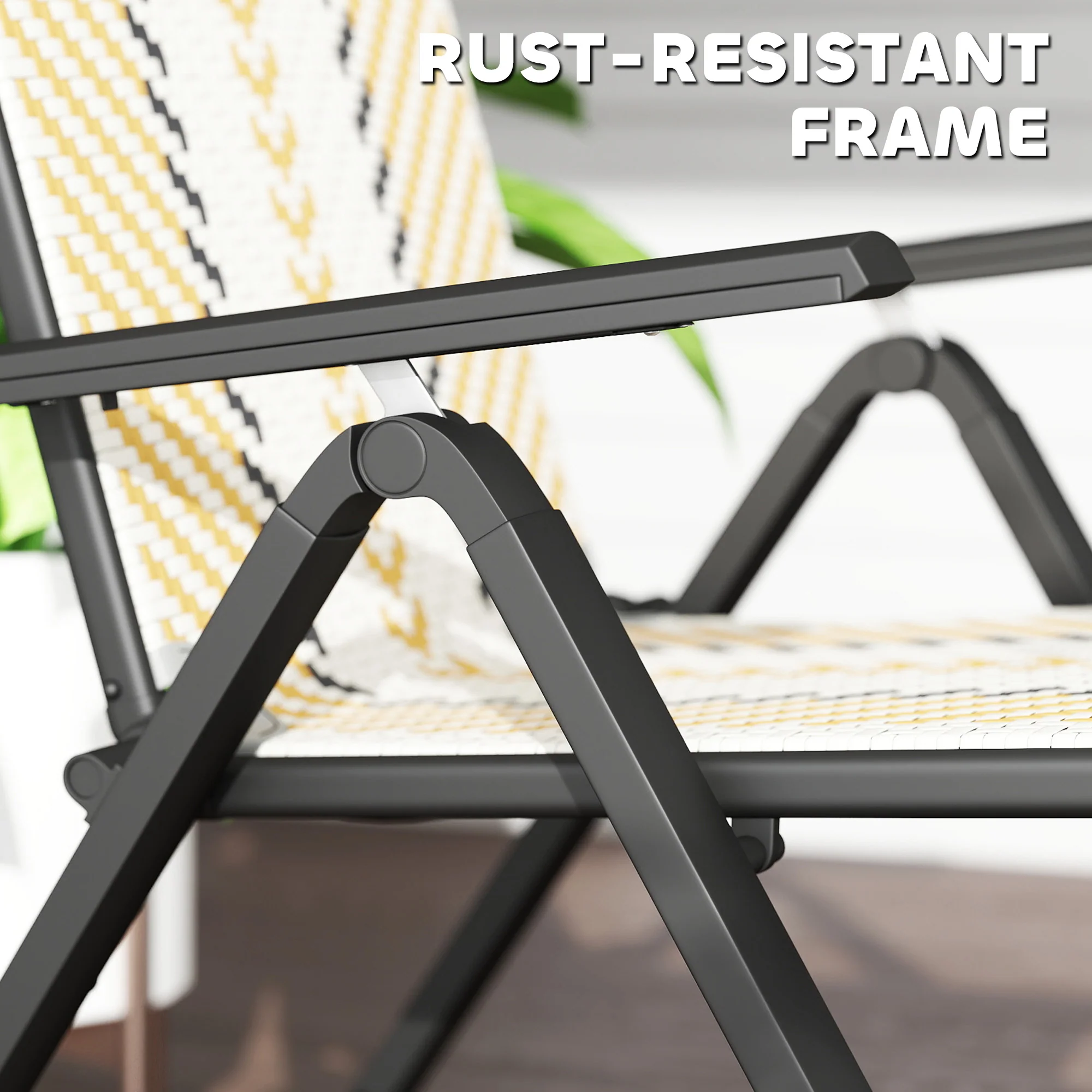 Outsunny 2PCs Rattan Folding Chair w/ 5-Position Adjustable Backrest - Image 26