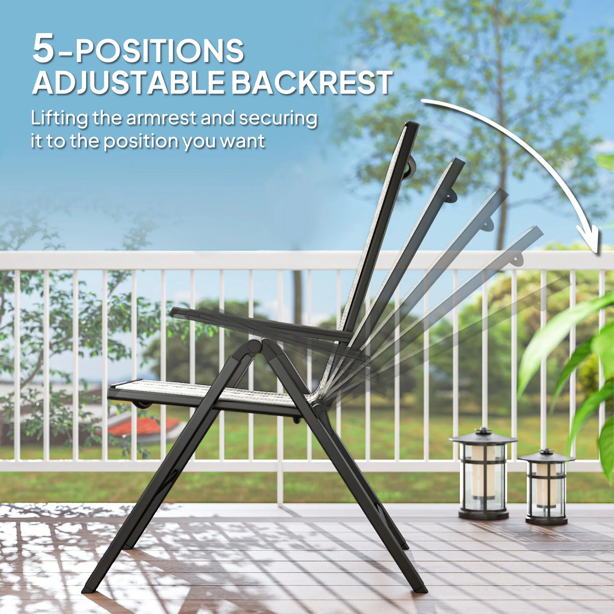Outsunny 2PCs Rattan Folding Chair w/ 5-Position Adjustable Backrest - Image 3