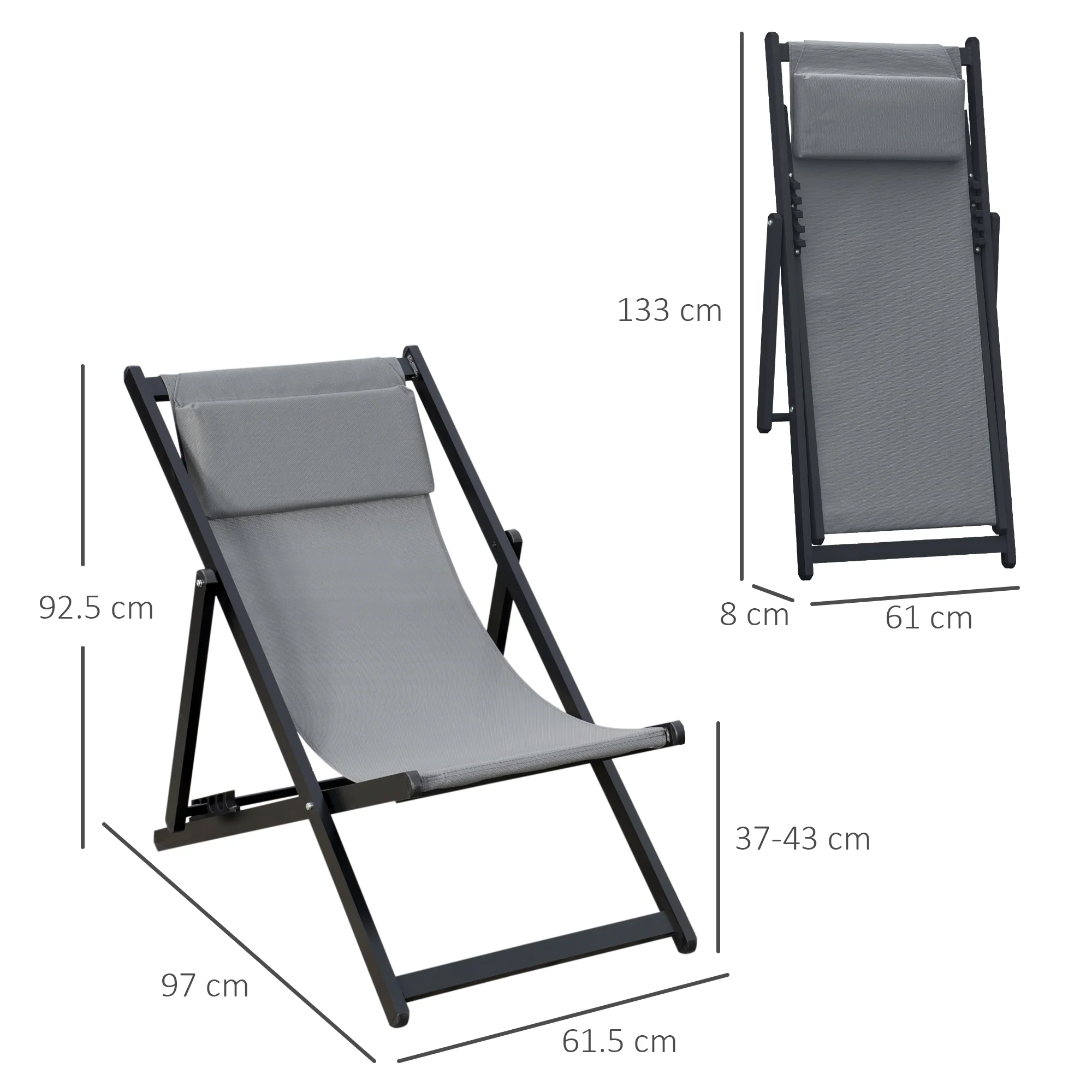 Outsunny 2Pcs Texteline Chaise Lounge Recliner Chair Adjust Lounger Patio Grey - Image 5
