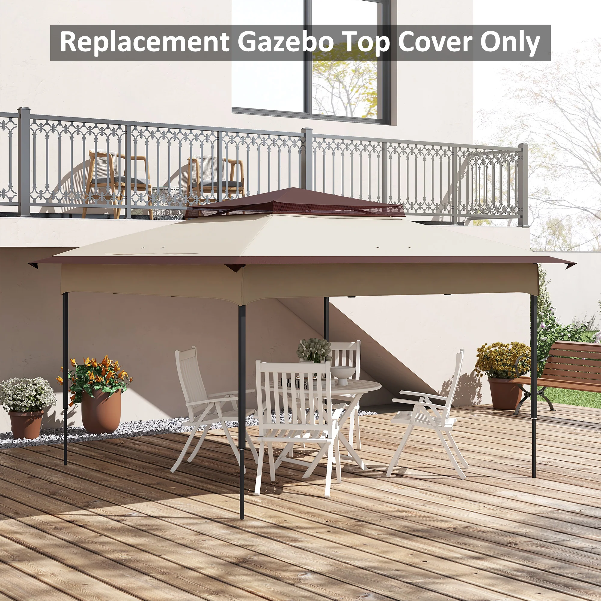 Outsunny 3.25mx3.25m 2-Tier Gazebo Cover Replacement, 30+ UV Protection, Beige - Image 2