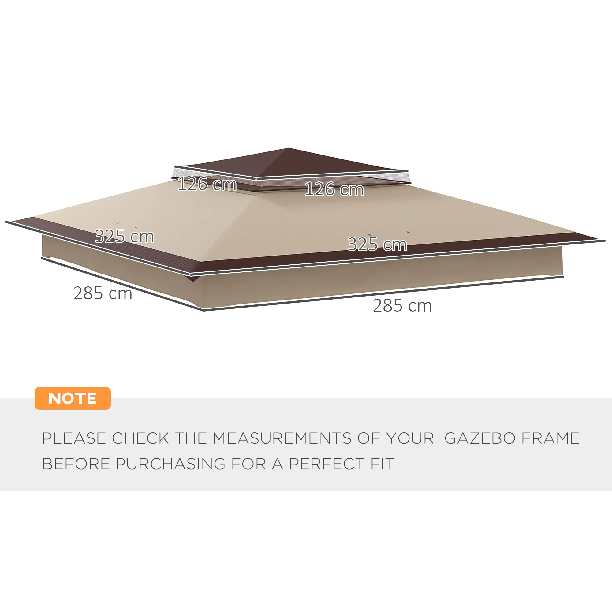 Outsunny 3.25mx3.25m 2-Tier Gazebo Cover Replacement, 30+ UV Protection, Beige - Image 5