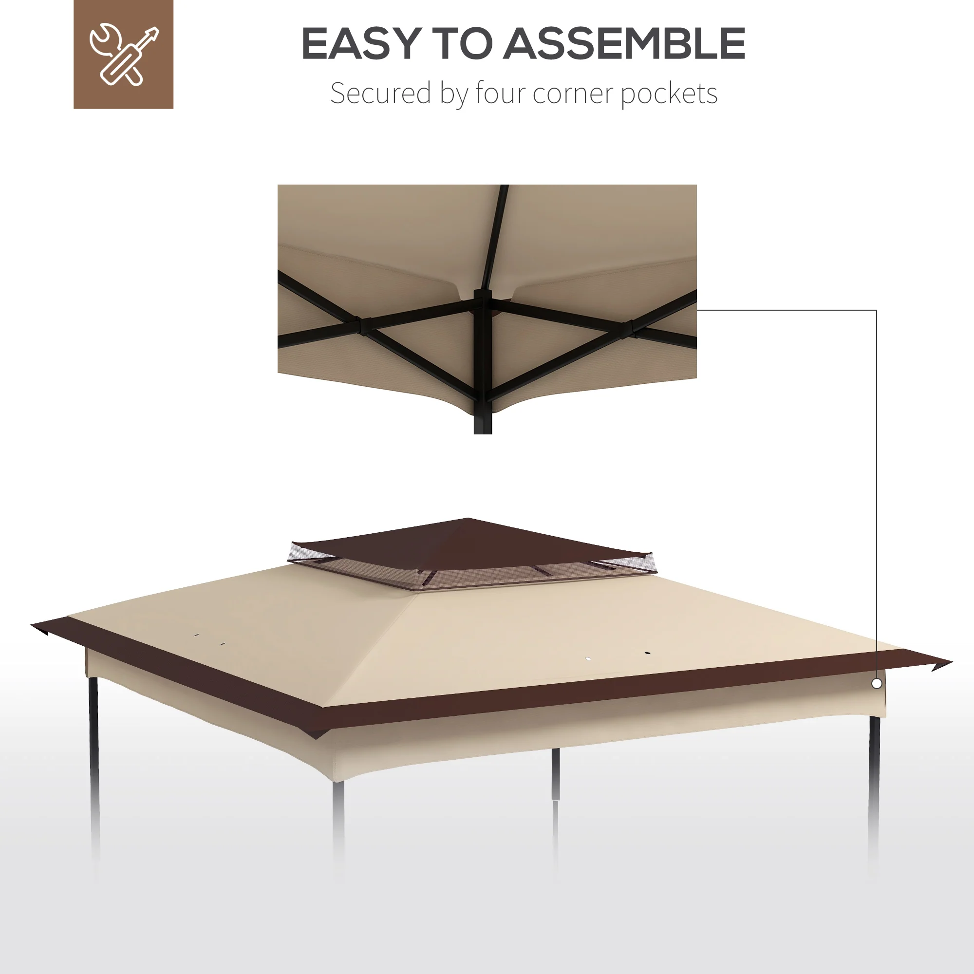 Outsunny 3.25mx3.25m 2-Tier Gazebo Cover Replacement, 30+ UV Protection, Beige - Image 6