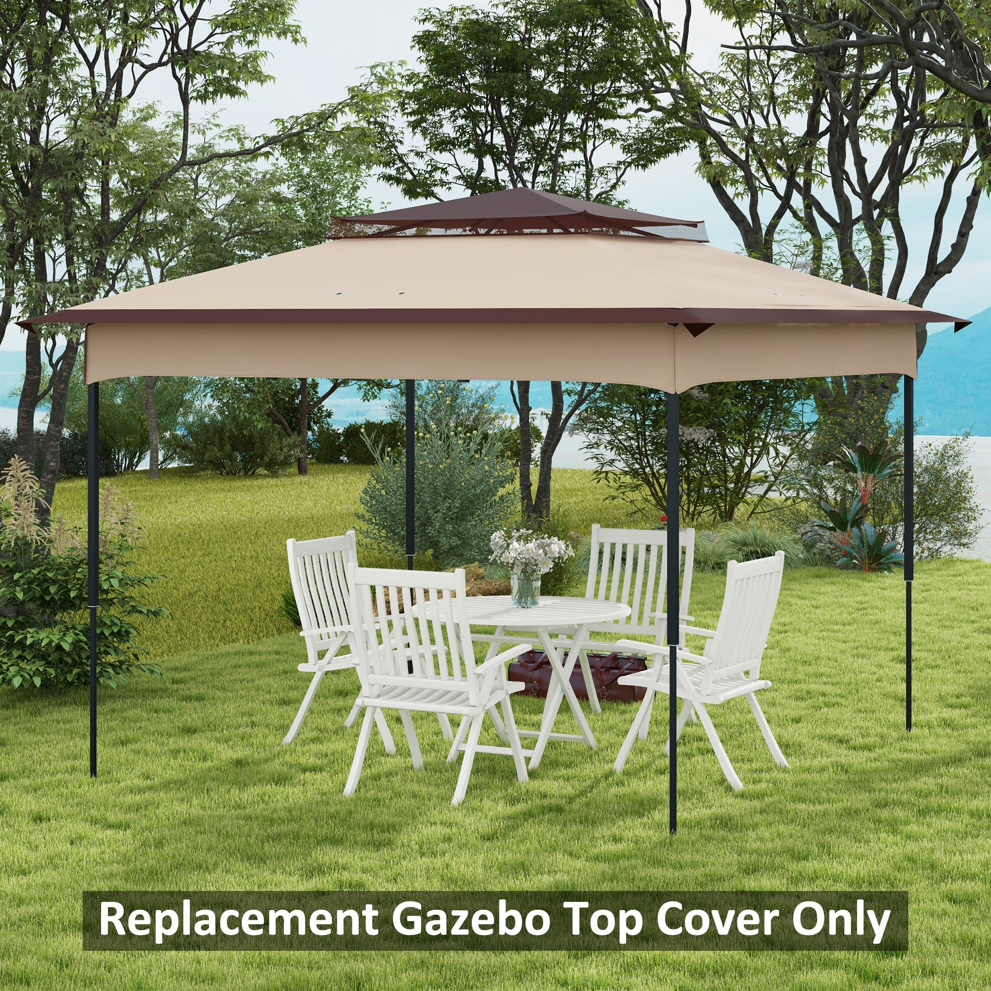 Outsunny 3.25mx3.25m 2-Tier Gazebo Cover Replacement, 30+ UV Protection, Beige - Image 7
