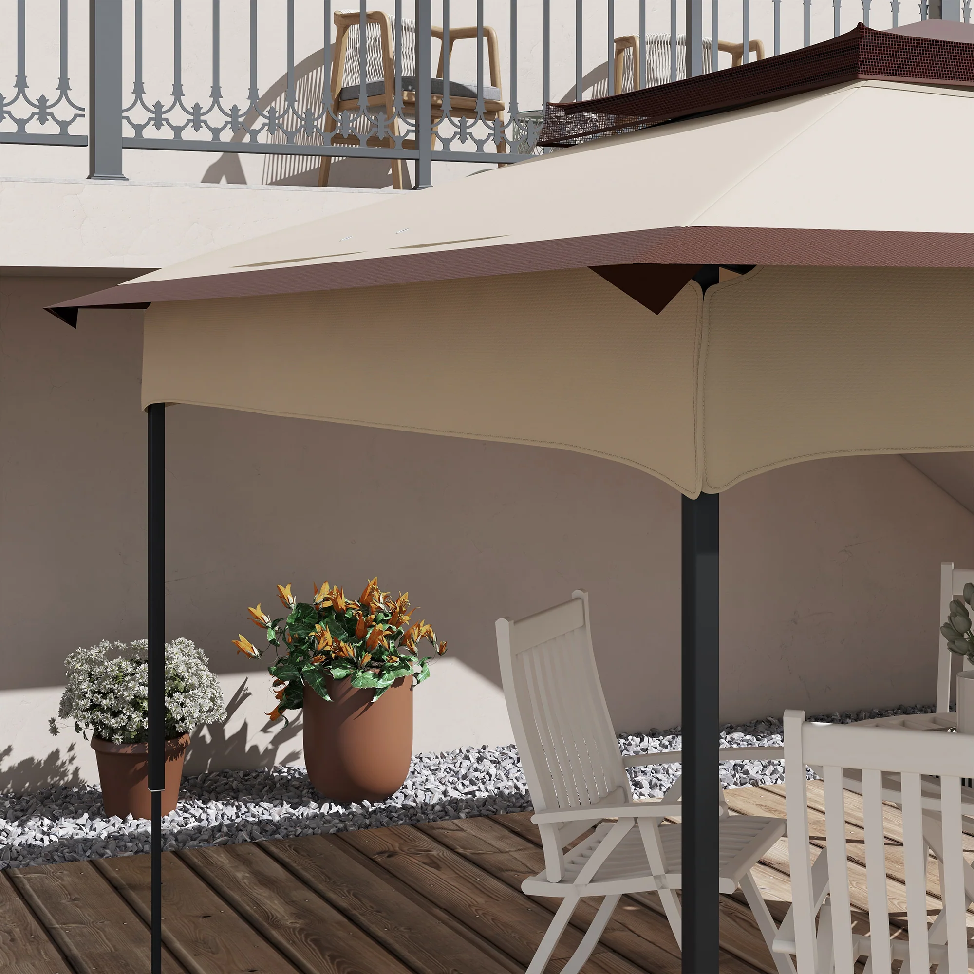 Outsunny 3.25mx3.25m 2-Tier Gazebo Cover Replacement, 30+ UV Protection, Beige - Image 8