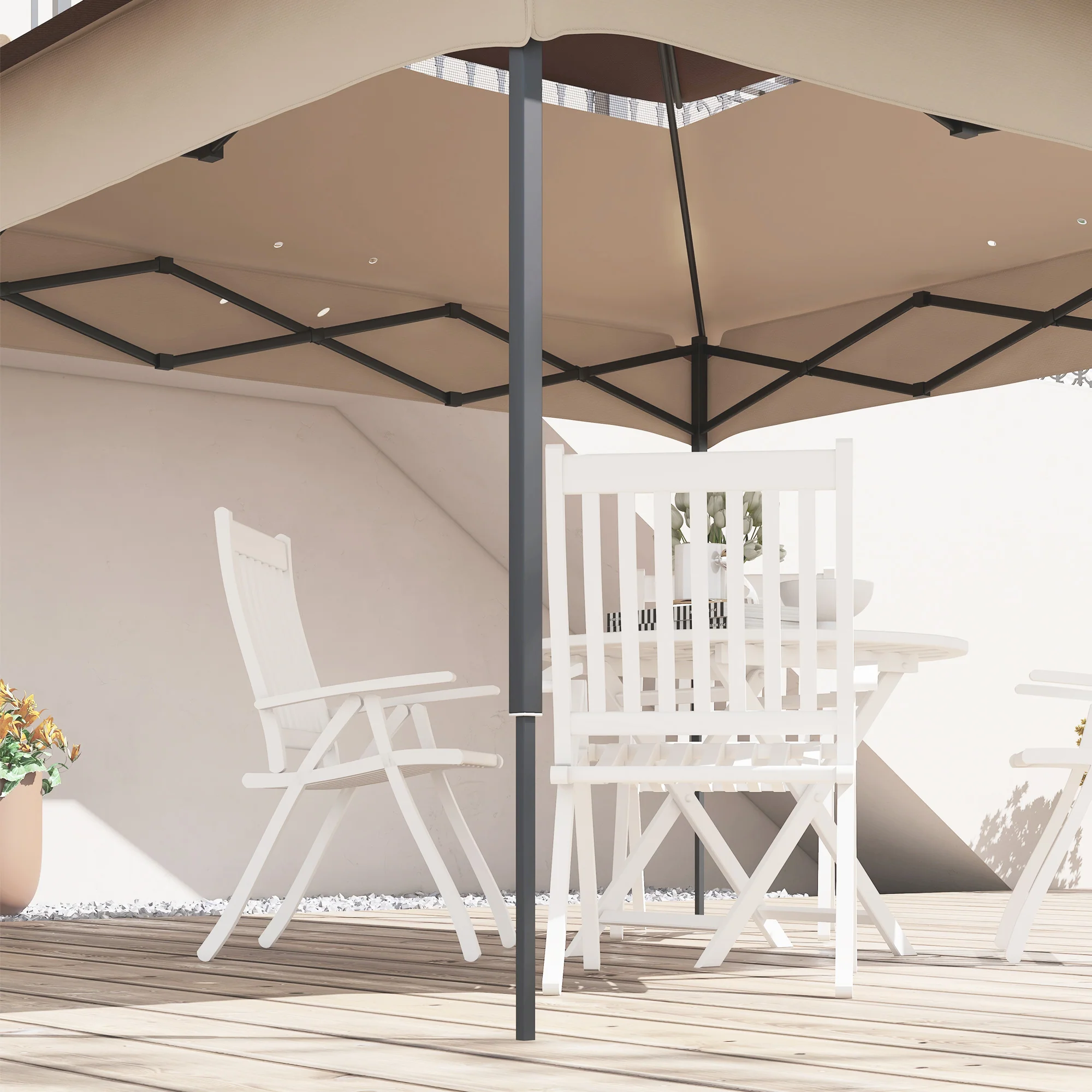 Outsunny 3.25mx3.25m 2-Tier Gazebo Cover Replacement, 30+ UV Protection, Beige - Image 9