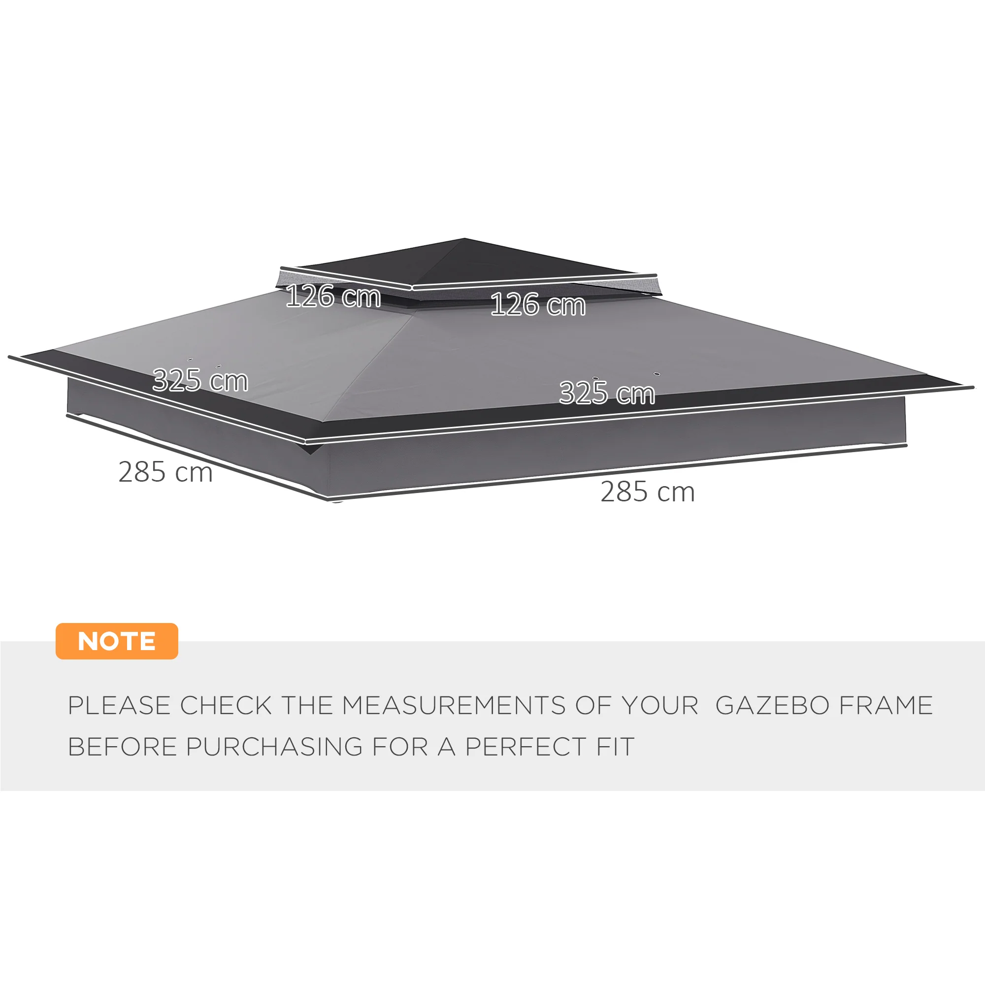 Outsunny 3.25mx3.25m 2-Tier Gazebo Cover Replacement, 30+ UV Protection, Grey - Image 5