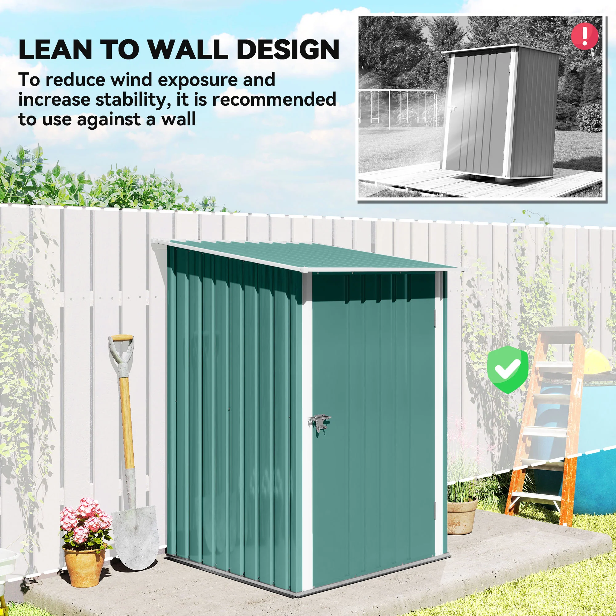 Outsunny 3.3ft x 3.4ft Outdoor Storage Shed Steel Garden Shed w/ Lockable Door - Image 6