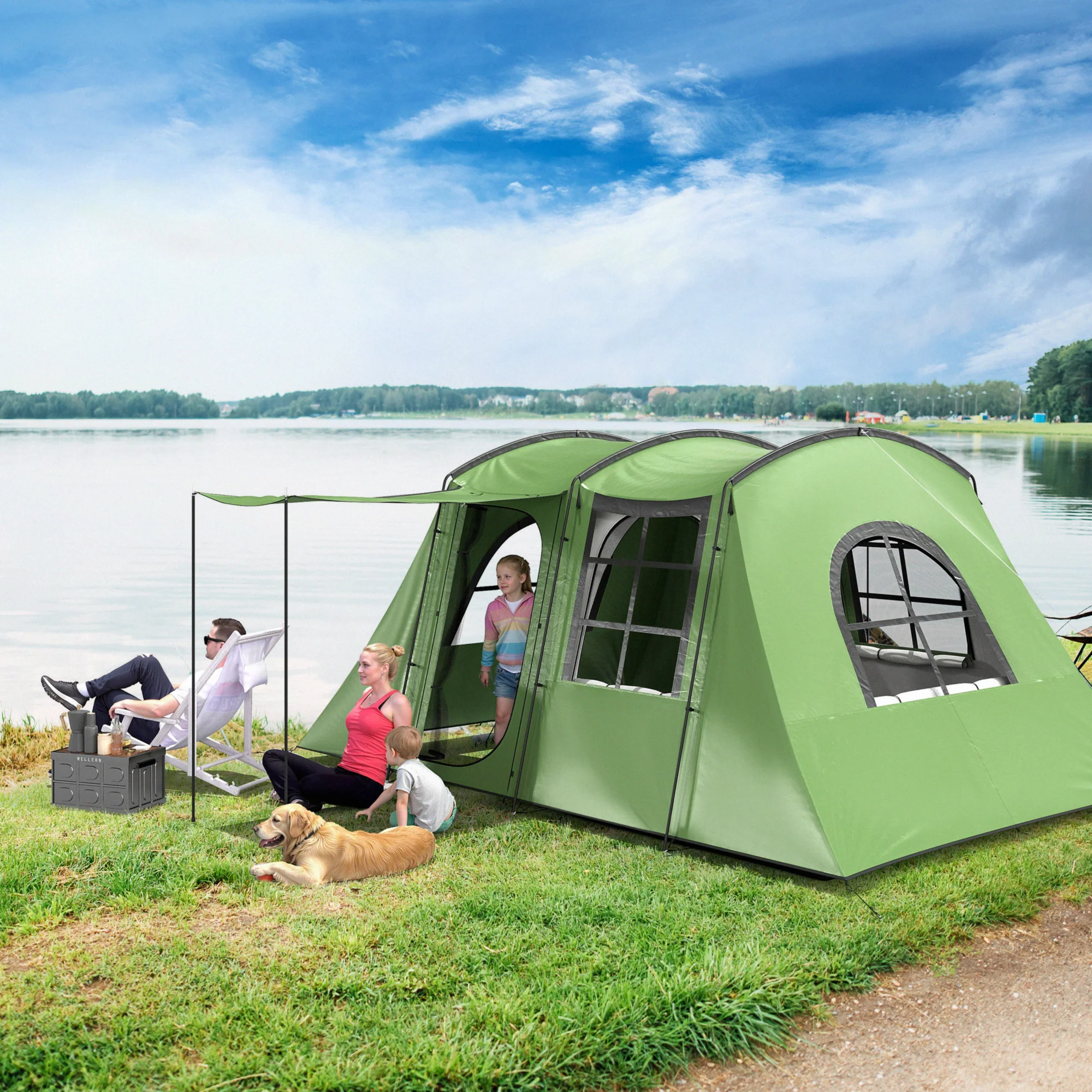 Outsunny 3-4 Man Tunnel Tent With Sewn In Floor, 3000mm Waterproof - Image 2