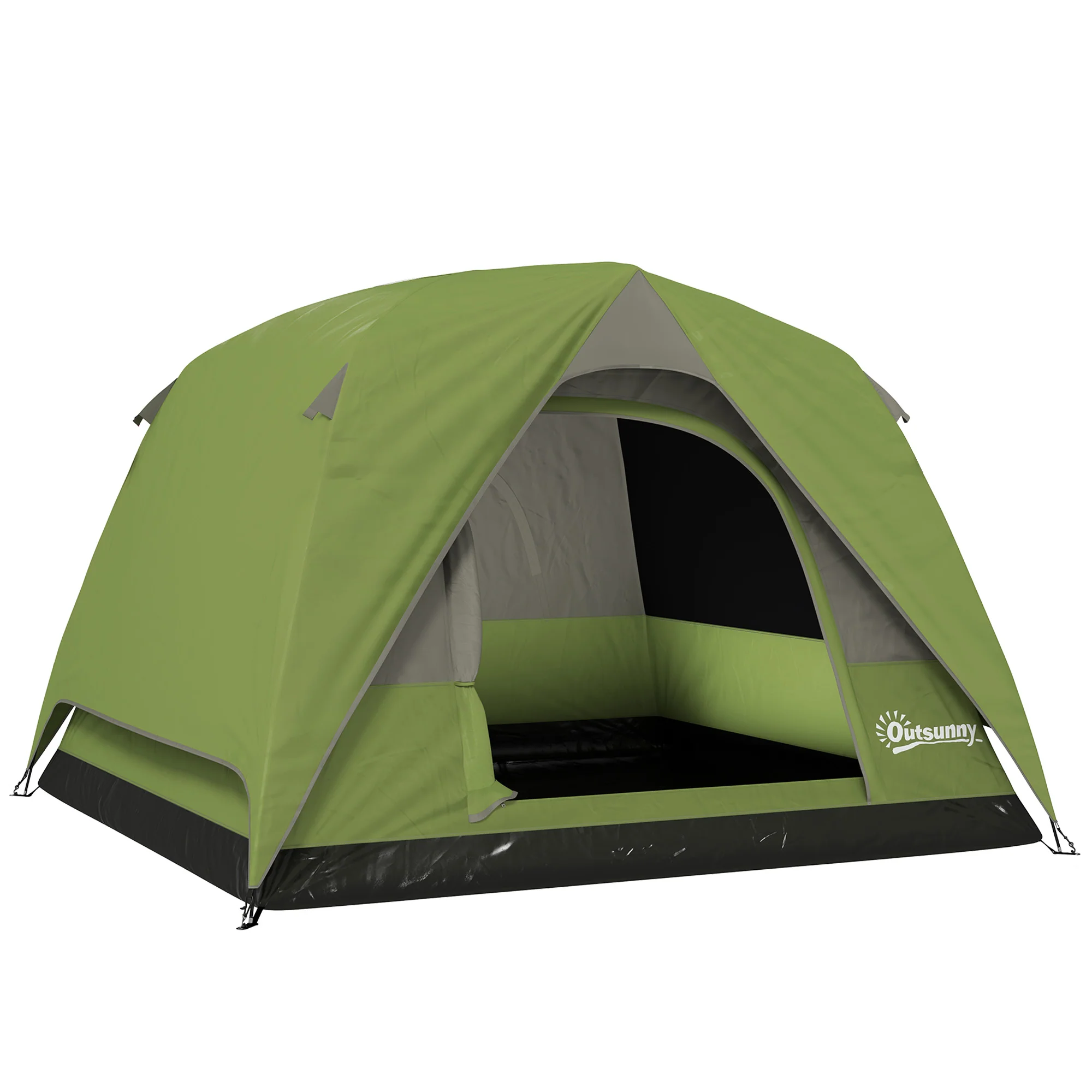 Outsunny 3-4 Person Camping Tent, Waterproof Tent - Blue/Green/Orange