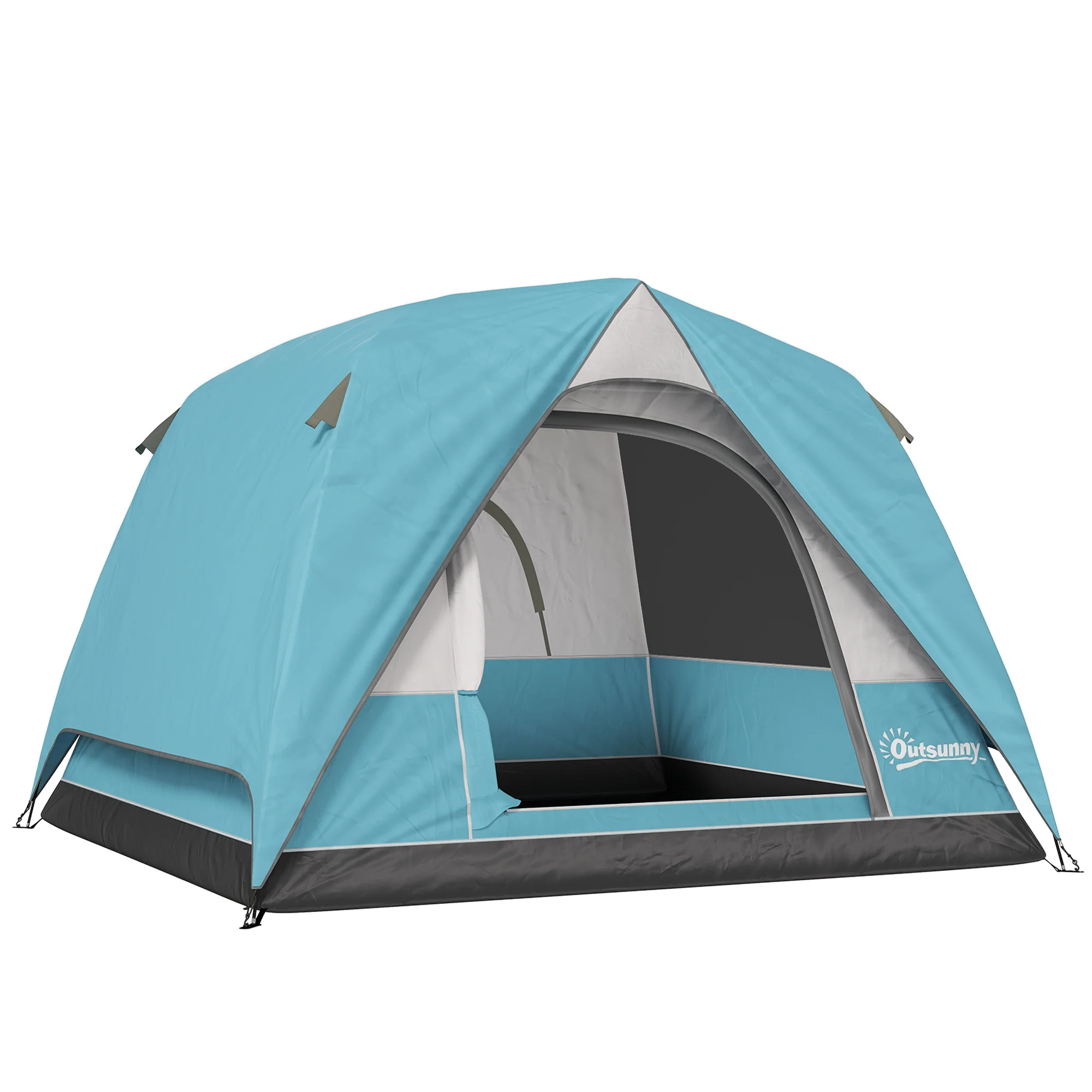 Outsunny 3-4 Person Camping Tent, Waterproof Tent - Blue/Green/Orange - Image 10