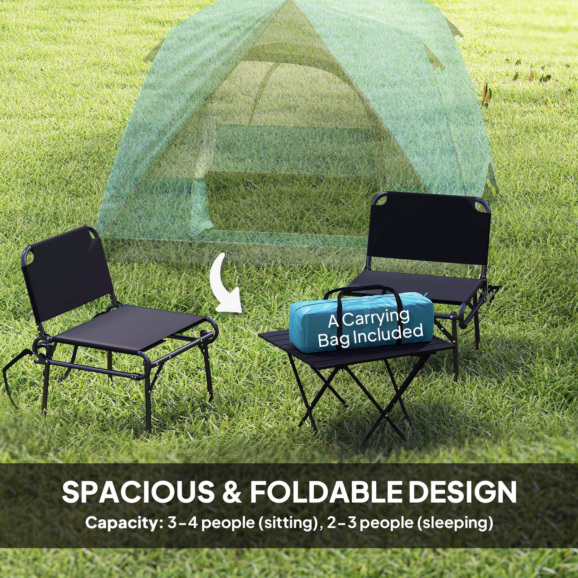 Outsunny 3-4 Person Camping Tent, Waterproof Tent - Blue/Green/Orange - Image 12