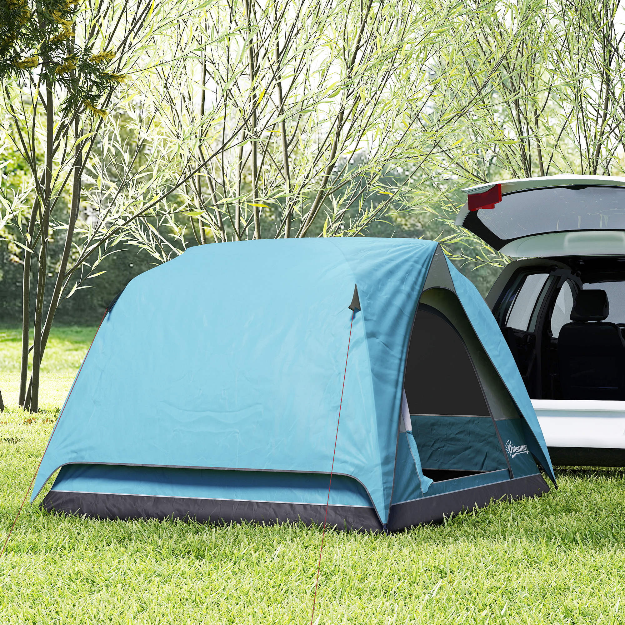 Outsunny 3-4 Person Camping Tent, Waterproof Tent - Blue/Green/Orange - Image 17