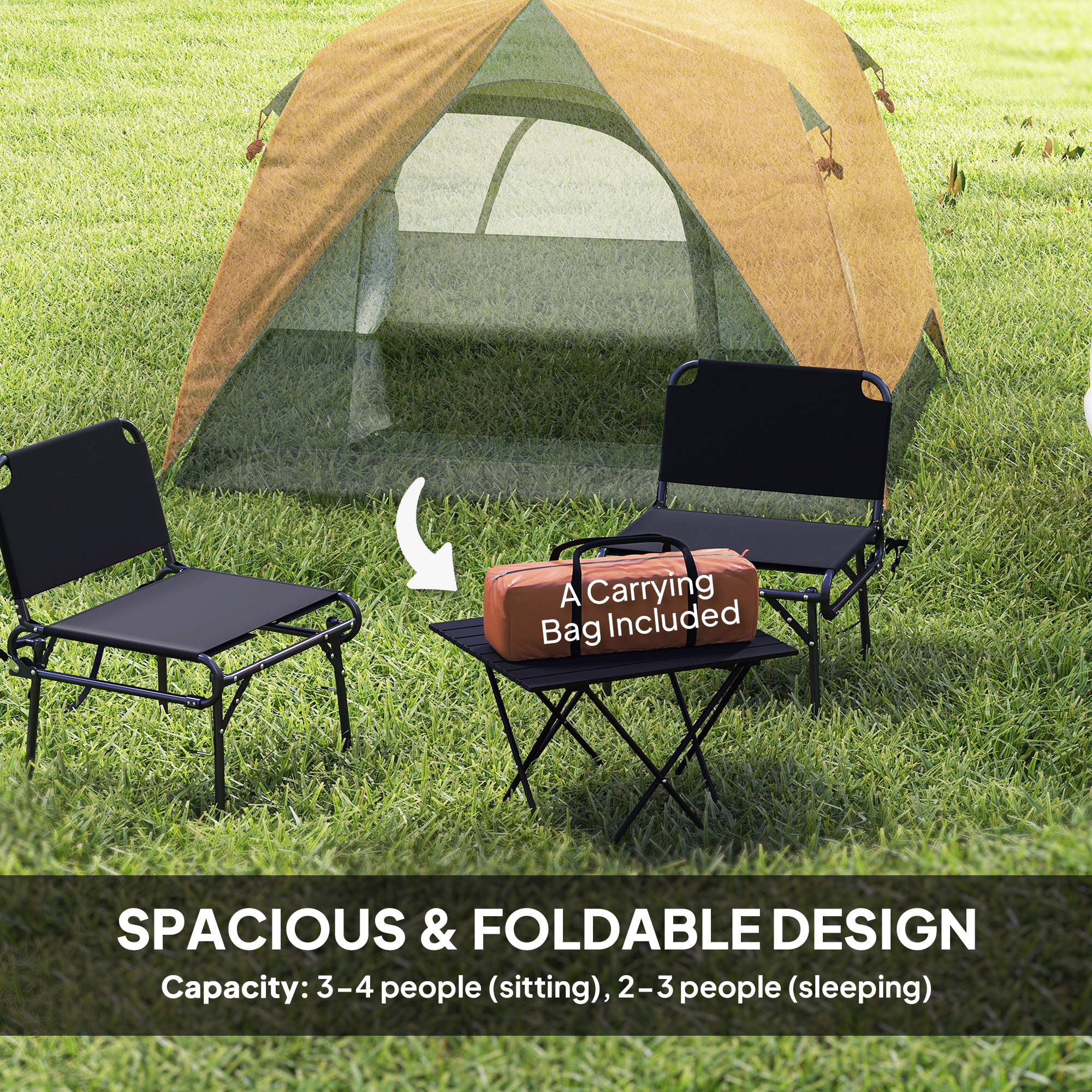 Outsunny 3-4 Person Camping Tent, Waterproof Tent - Blue/Green/Orange - Image 21