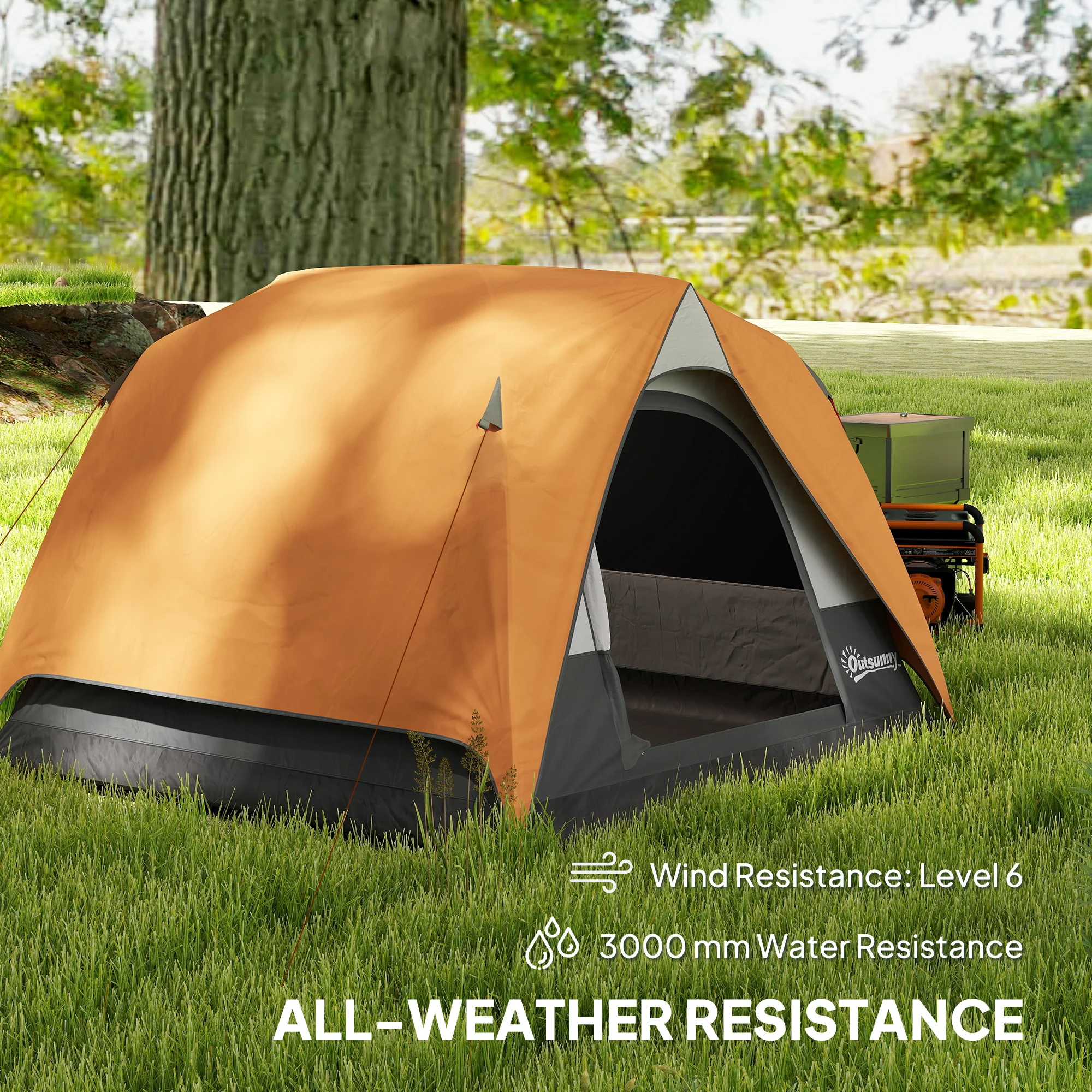 Outsunny 3-4 Person Camping Tent, Waterproof Tent - Blue/Green/Orange - Image 22