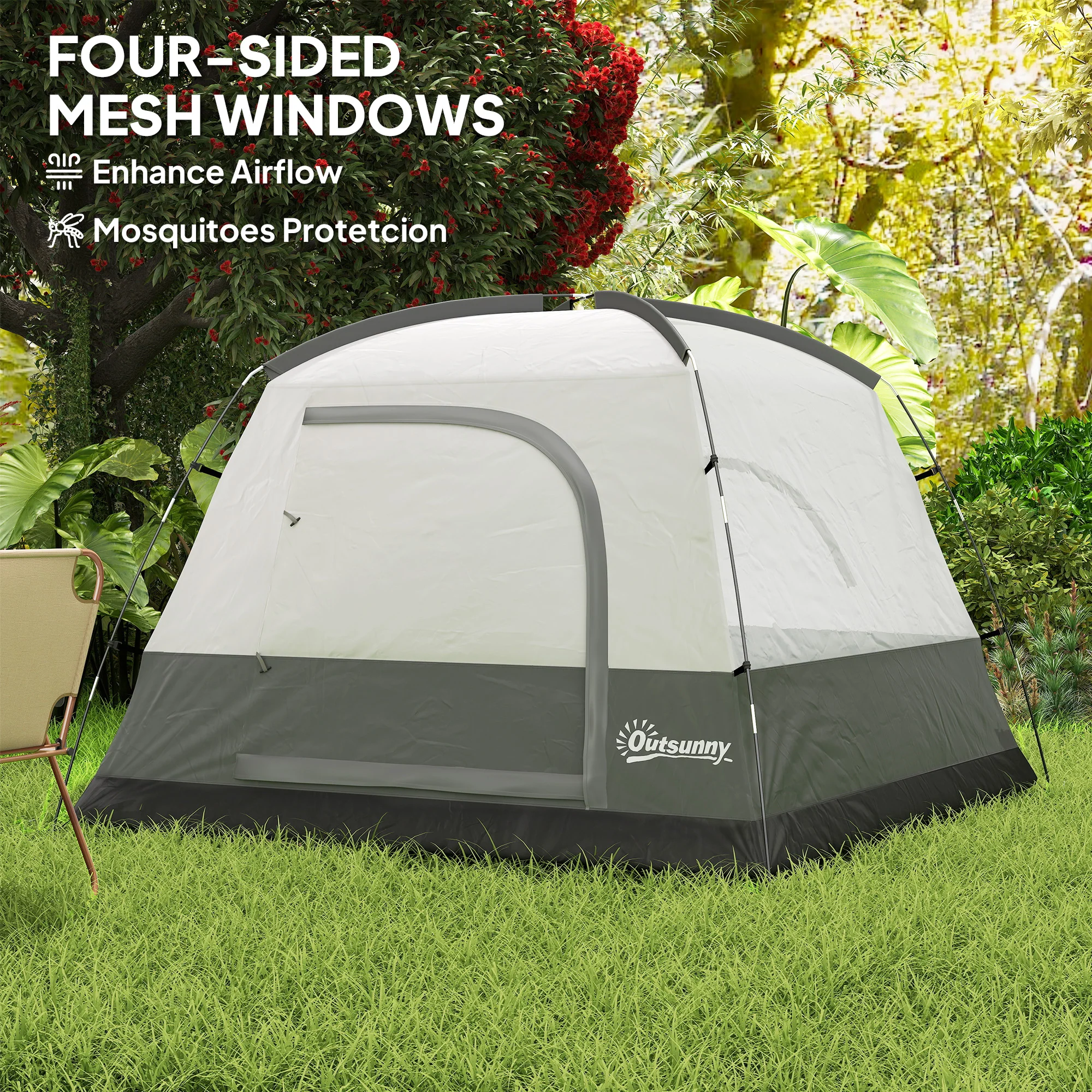 Outsunny 3-4 Person Camping Tent, Waterproof Tent - Blue/Green/Orange - Image 24