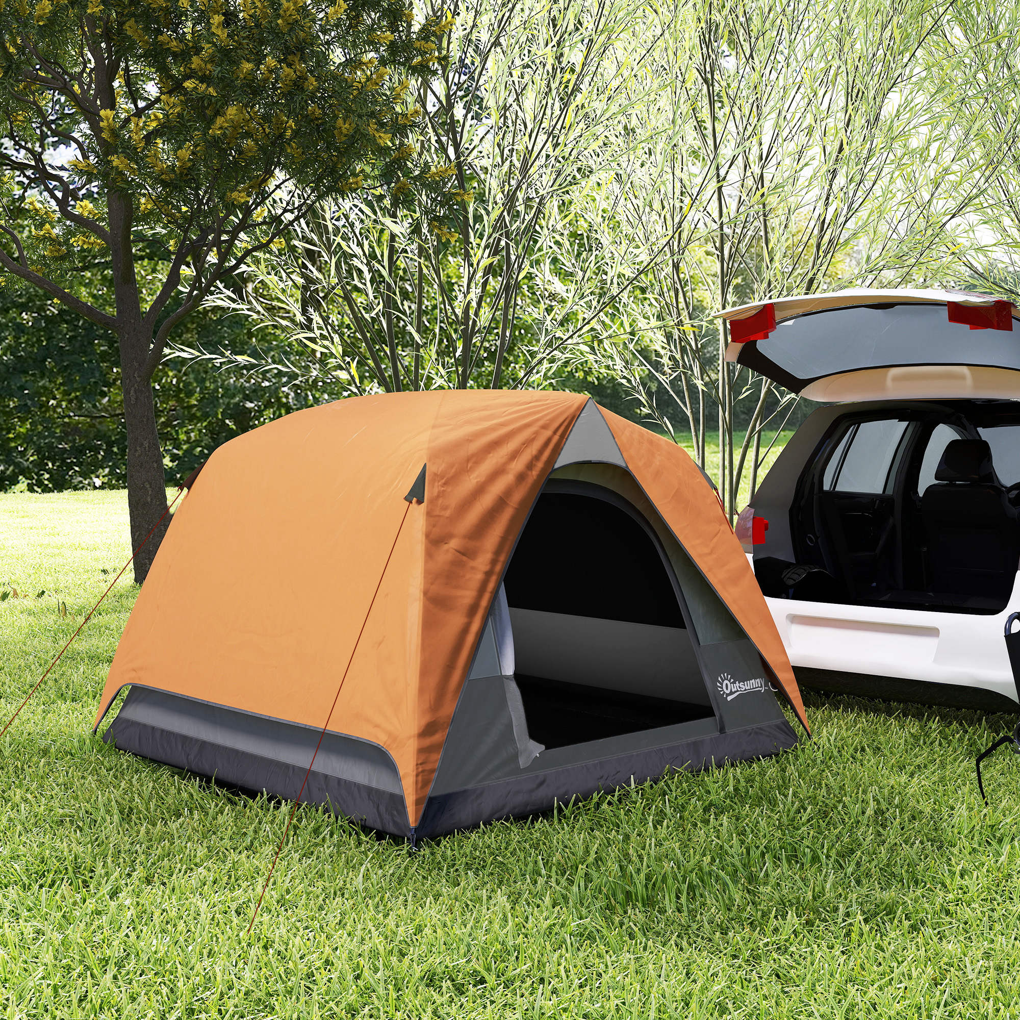 Outsunny 3-4 Person Camping Tent, Waterproof Tent - Blue/Green/Orange - Image 26